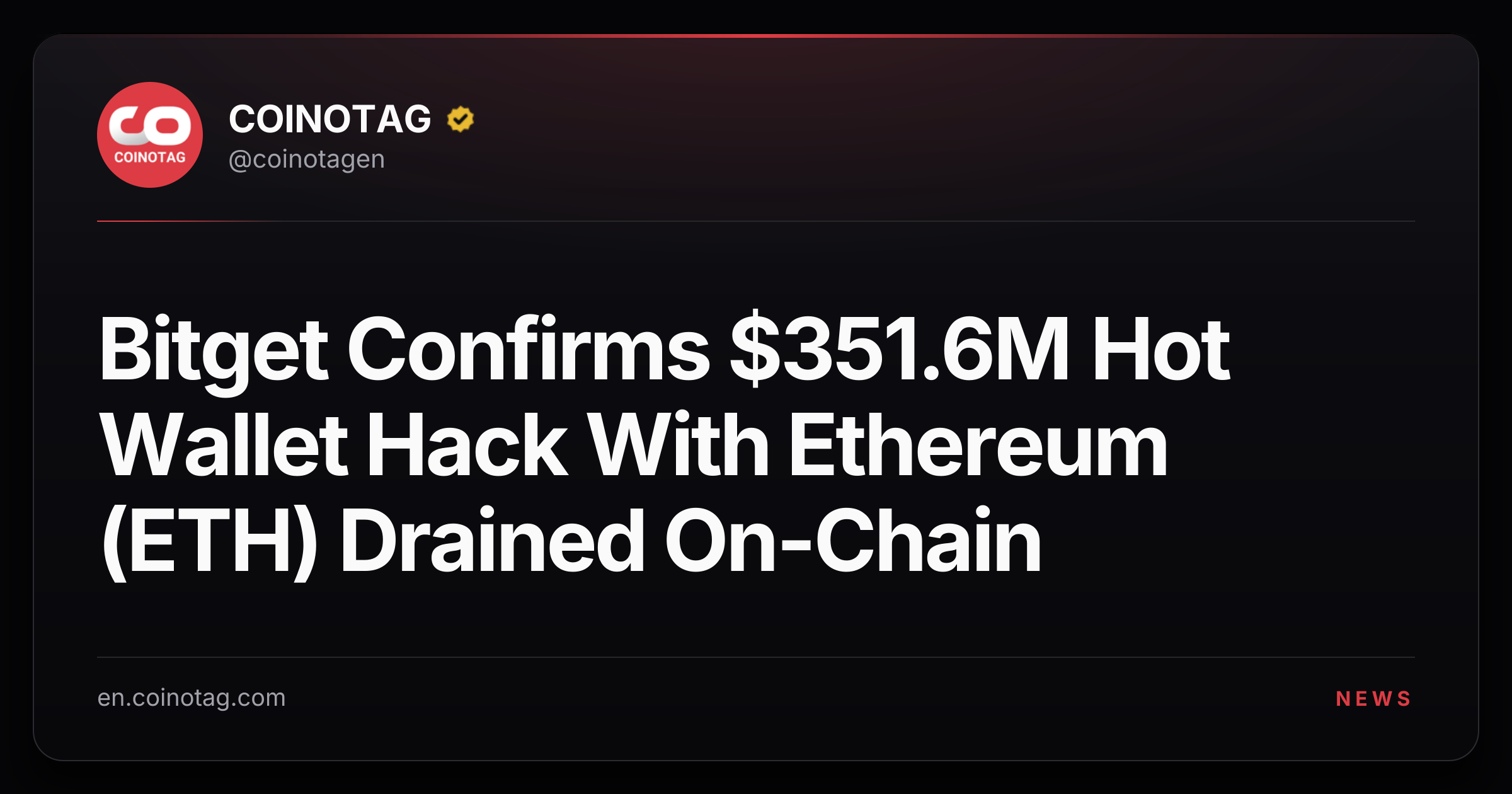 Bitget Confirms $351.6M Hot Wallet Hack With Ethereum (ETH) Drained On-Chain
