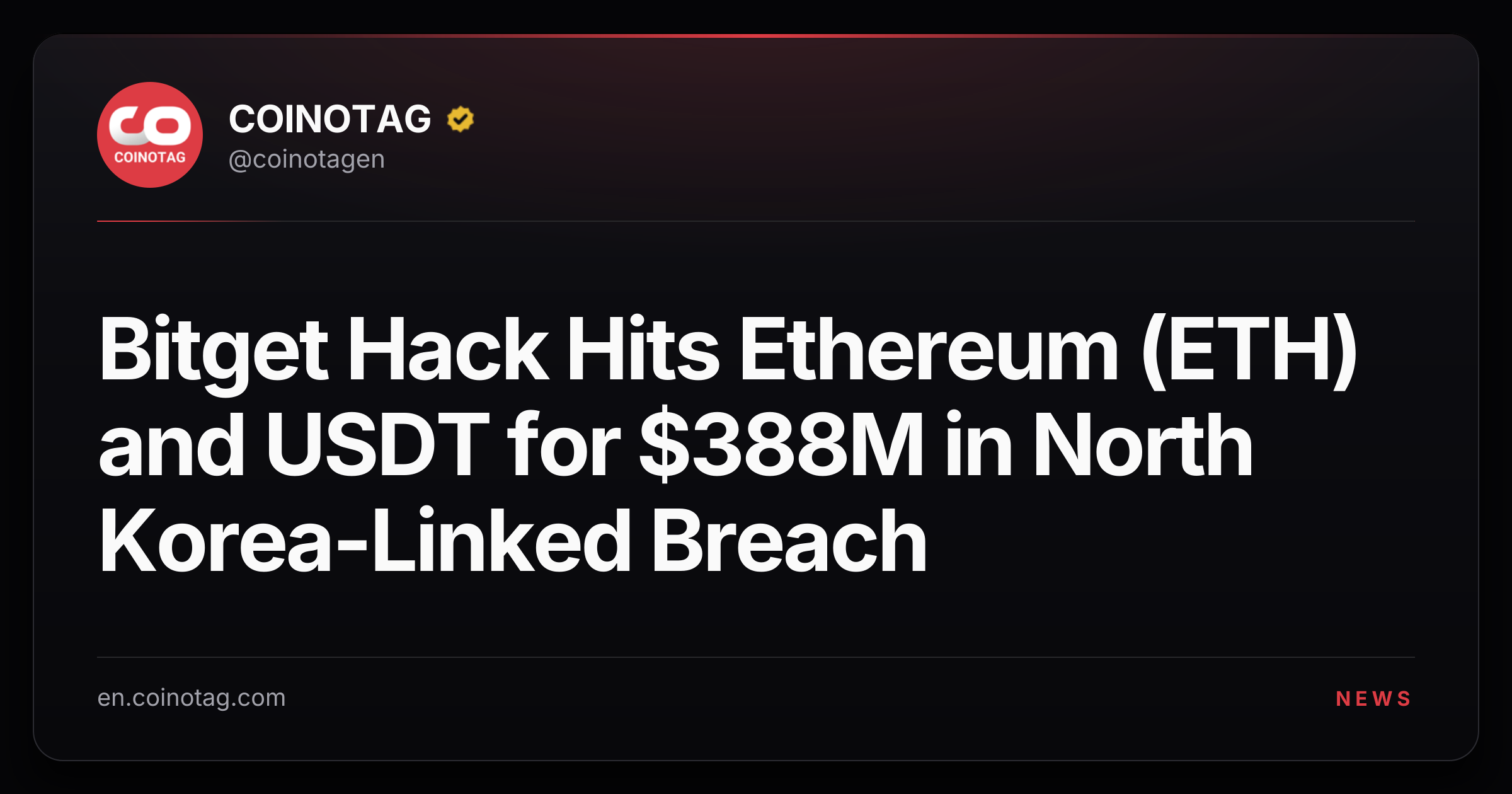 Bitget Hack Hits Ethereum (ETH) and USDT for $388M in North Korea-Linked Breach