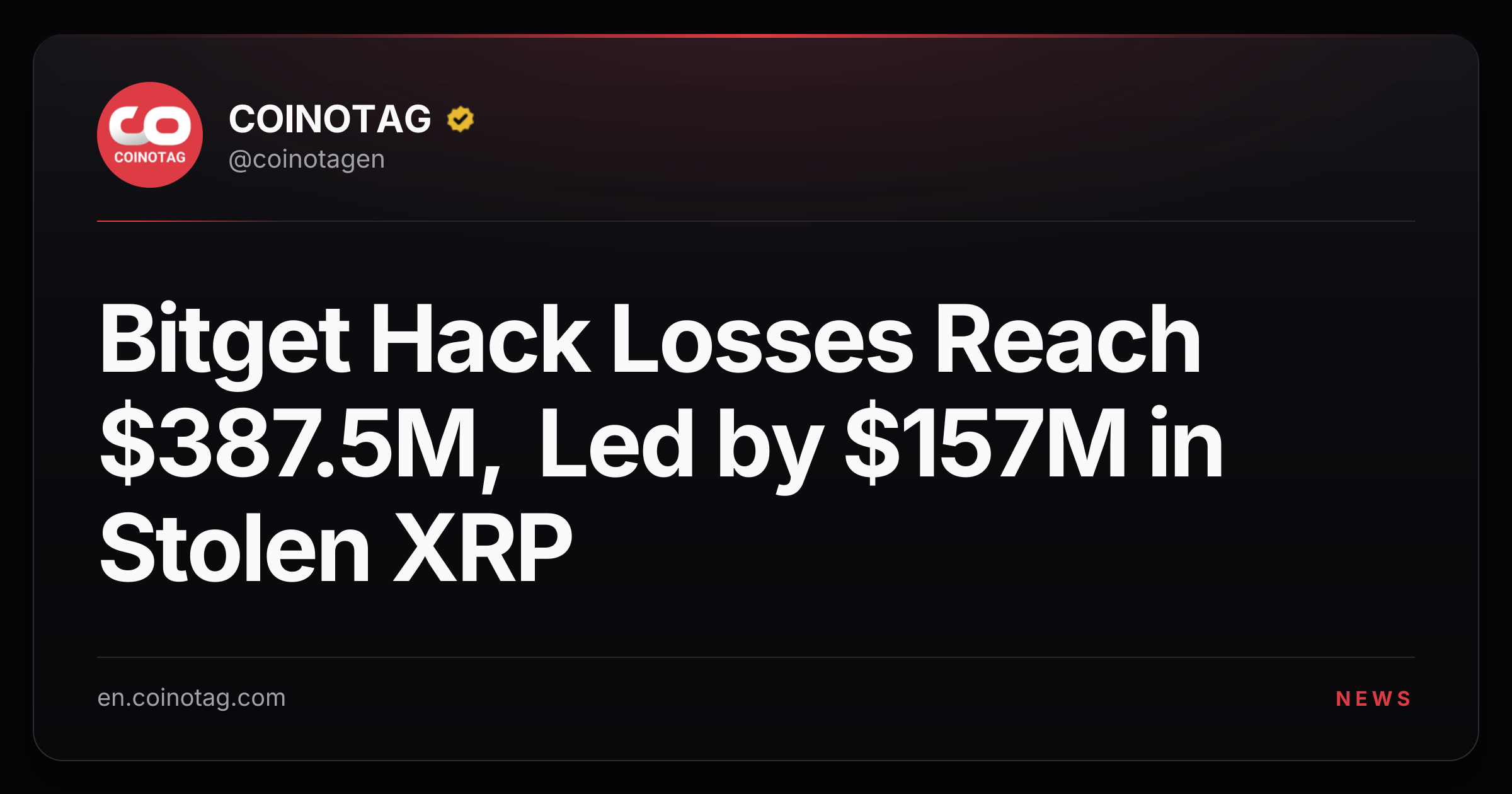 Bitget Hack Losses Reach $387.5M, Led by $157M in Stolen XRP