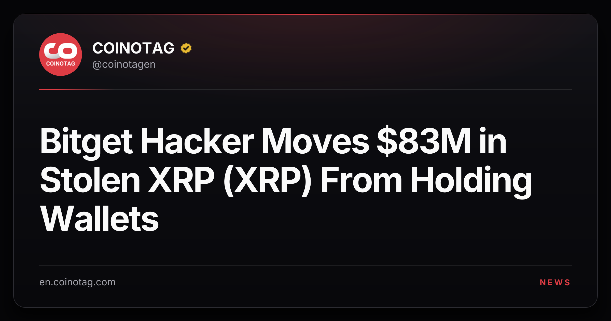 Bitget Hacker Moves $83M in Stolen XRP (XRP) From Holding Wallets