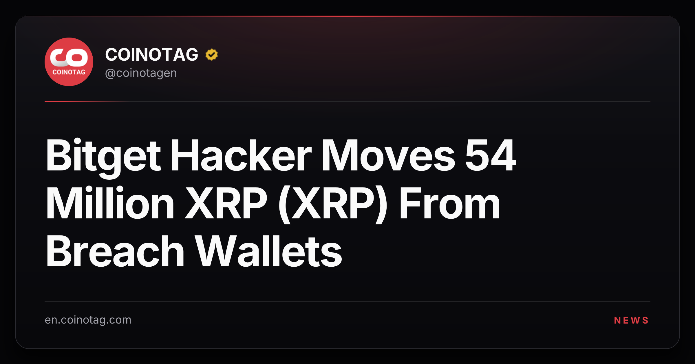 Bitget Hacker Moves 54 Million XRP (XRP) From Breach Wallets