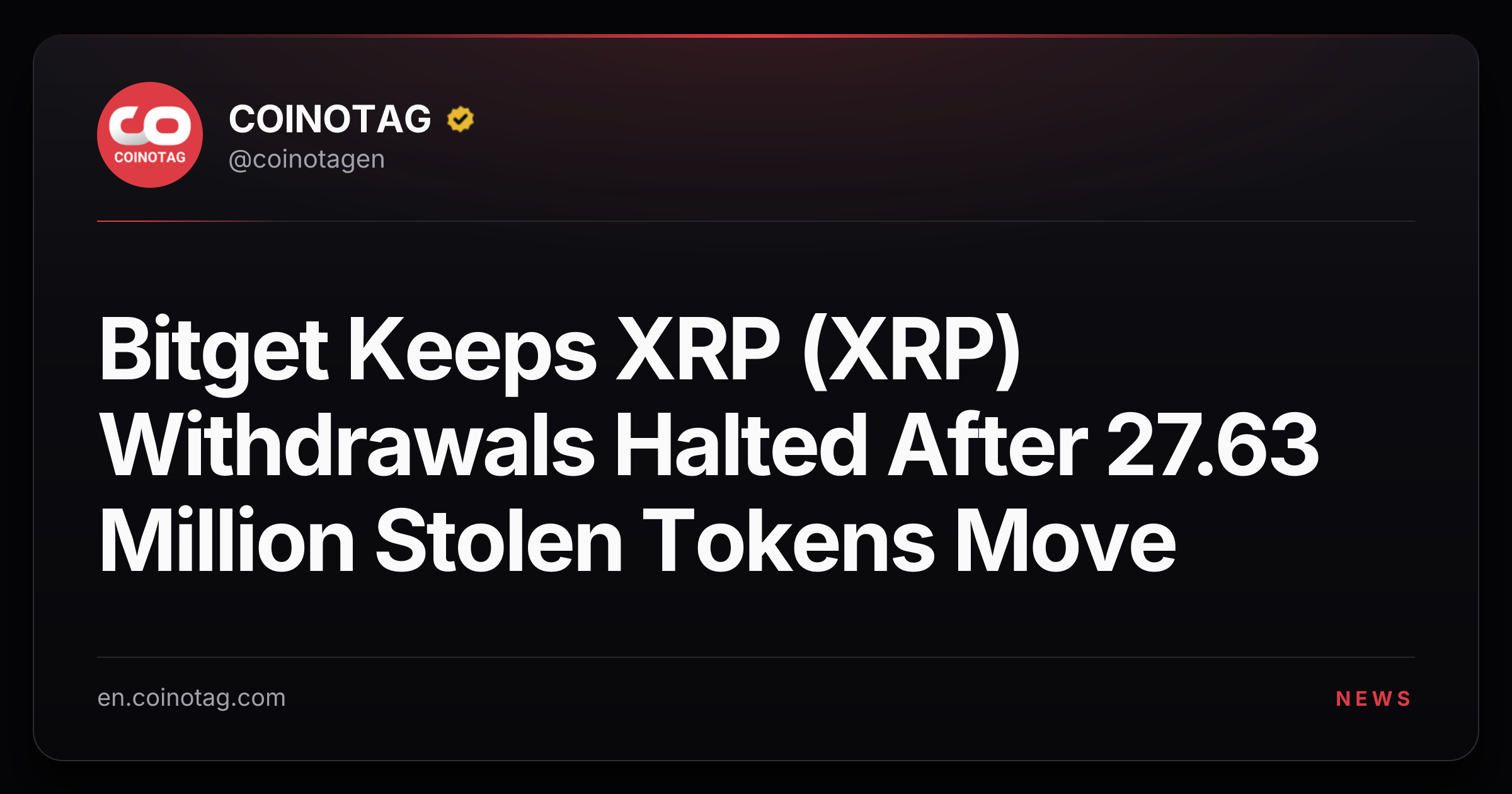 Bitget Keeps XRP (XRP) Withdrawals Halted After 27.63 Million Stolen Tokens Move