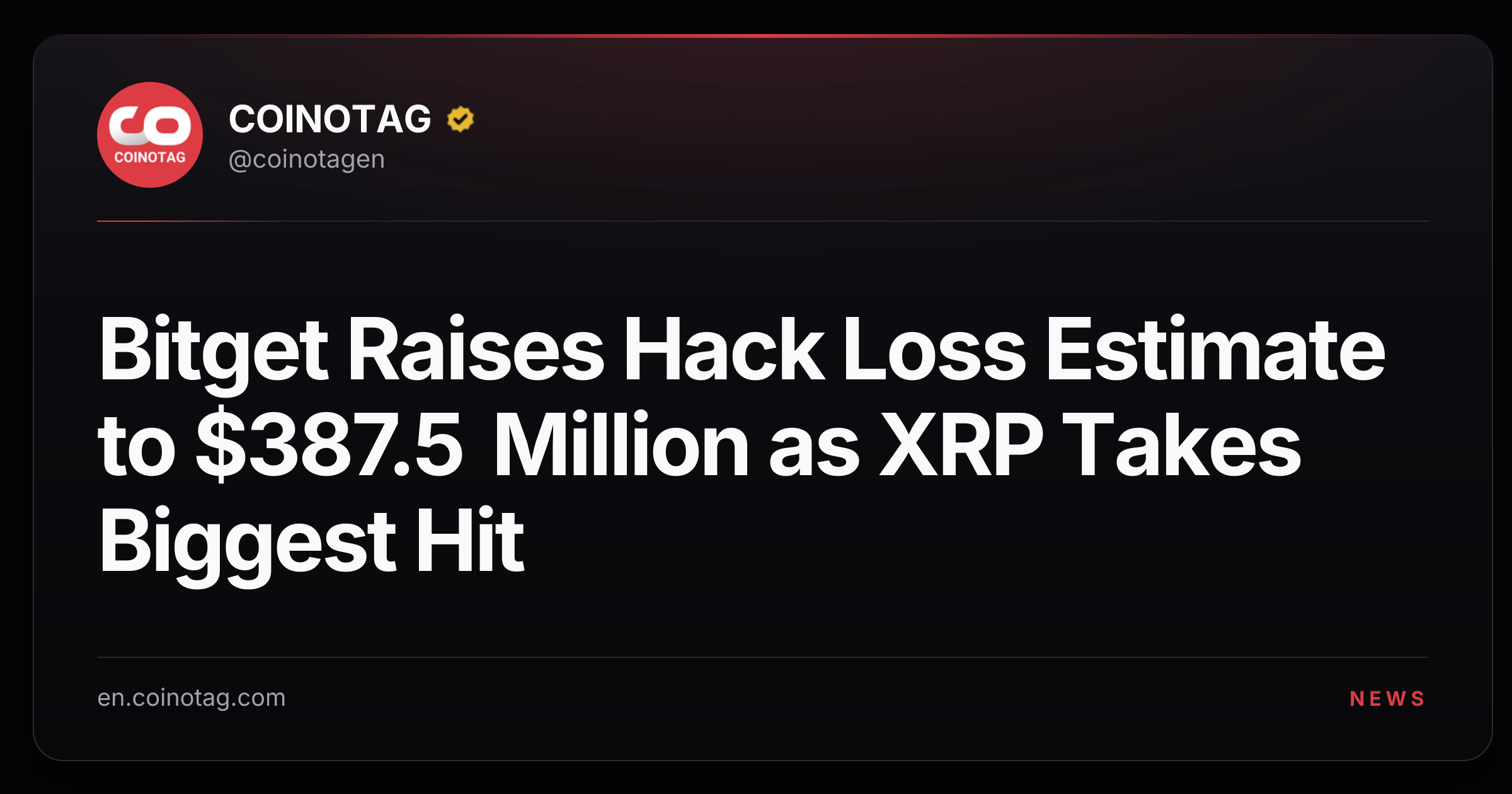 Bitget Raises Hack Loss Estimate to $387.5 Million as XRP Takes Biggest Hit
