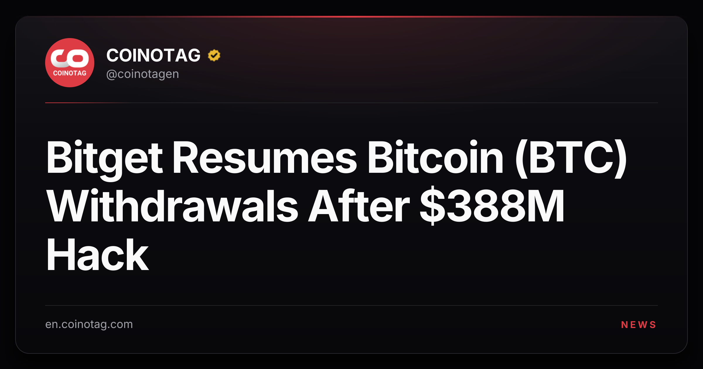 Bitget Resumes Bitcoin (BTC) Withdrawals After $388M Hack