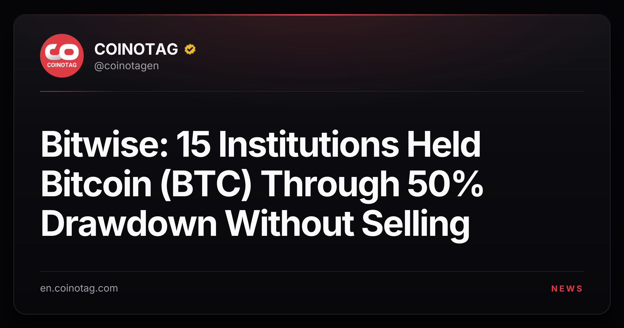 Bitwise: 15 Institutions Held Bitcoin (BTC) Through 50% Drawdown Without Selling