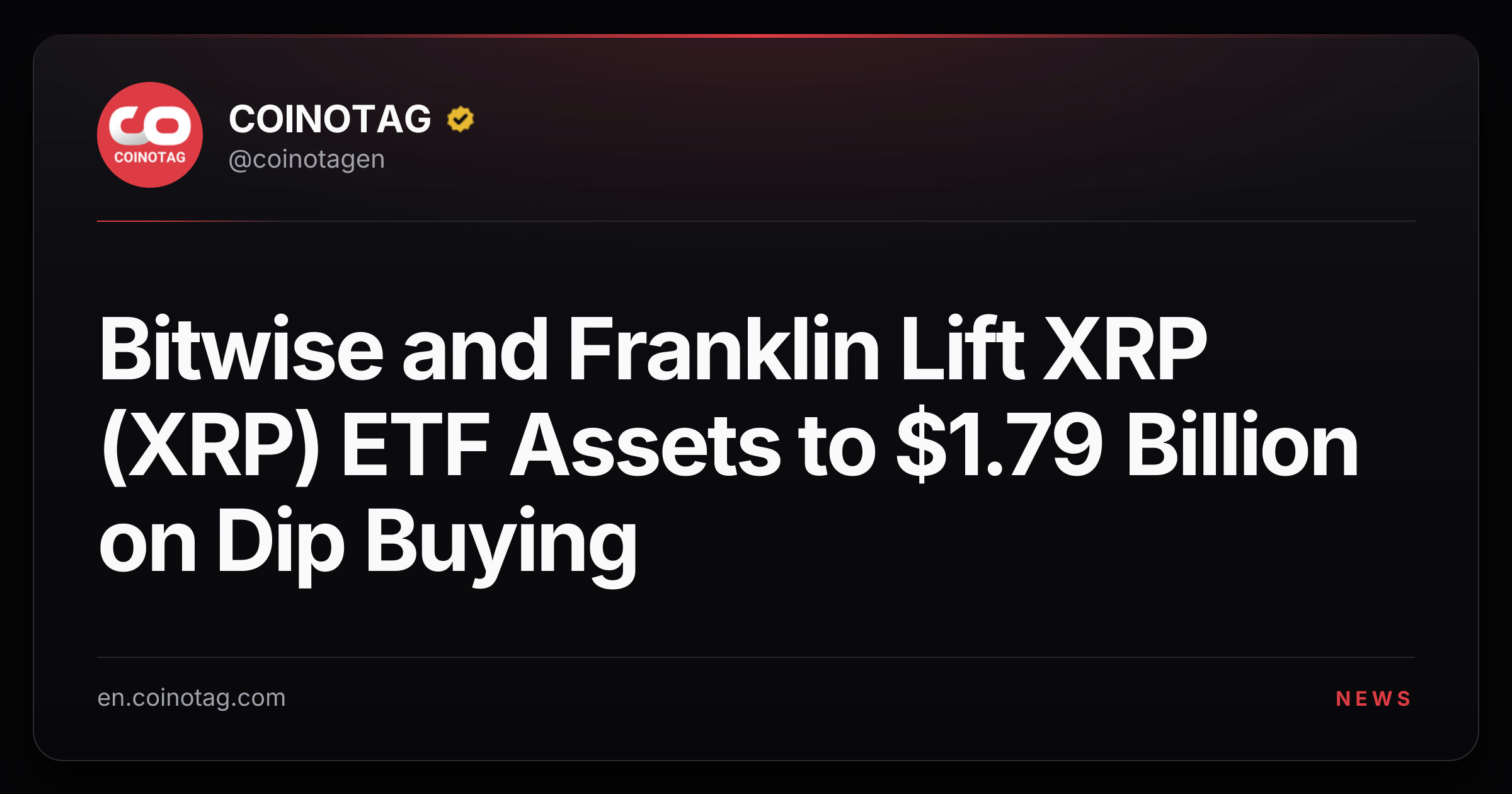 Bitwise and Franklin Lift XRP (XRP) ETF Assets to $1.79 Billion on Dip Buying