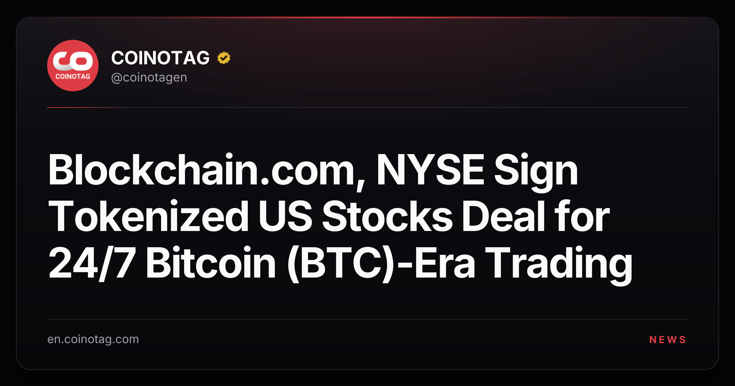 Blockchain.com, NYSE Sign Tokenized US Stocks Deal for 24/7 Bitcoin (BTC)-Era Trading