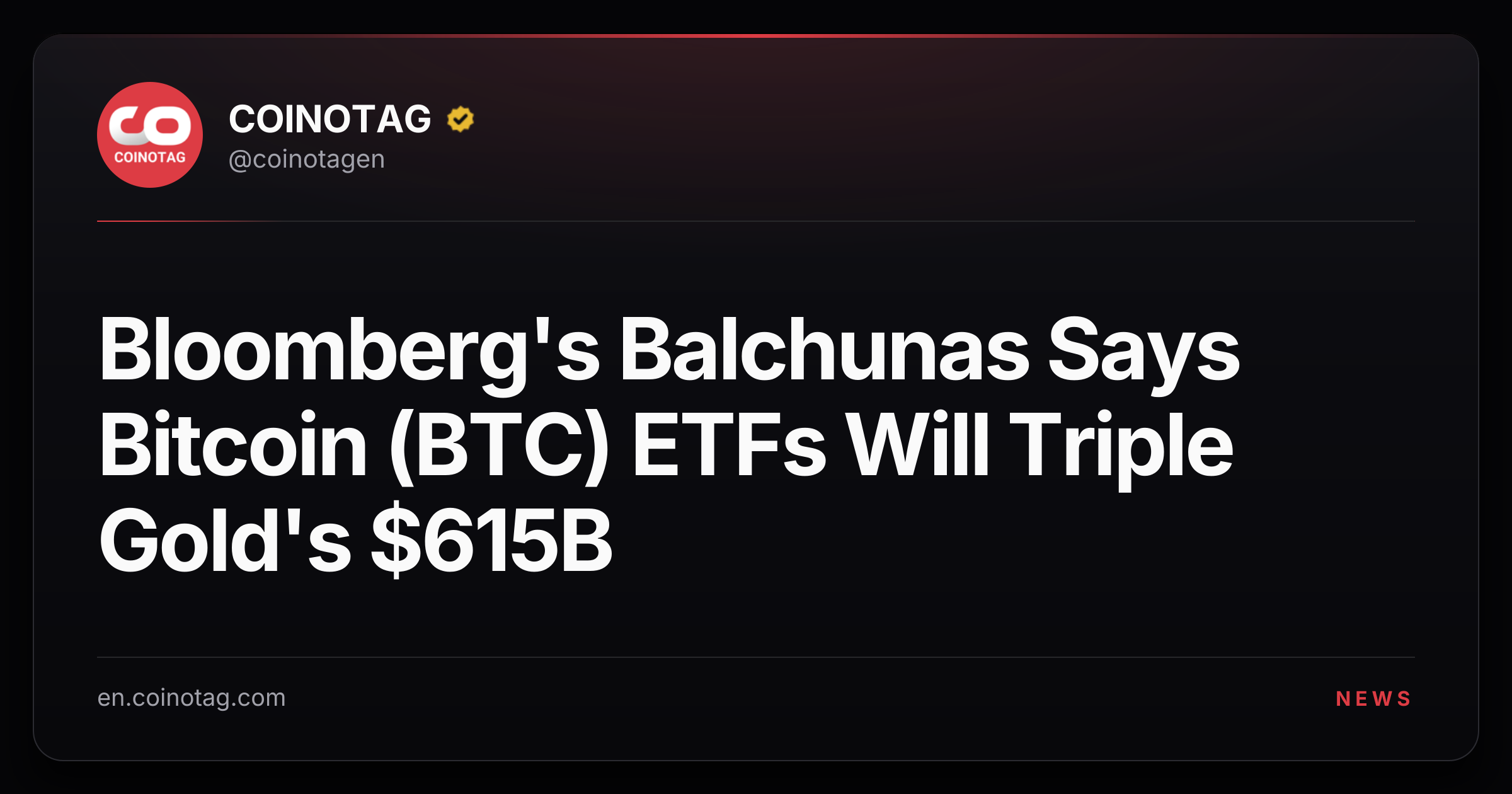 Bloomberg's Balchunas Says Bitcoin (BTC) ETFs Will Triple Gold's $615B