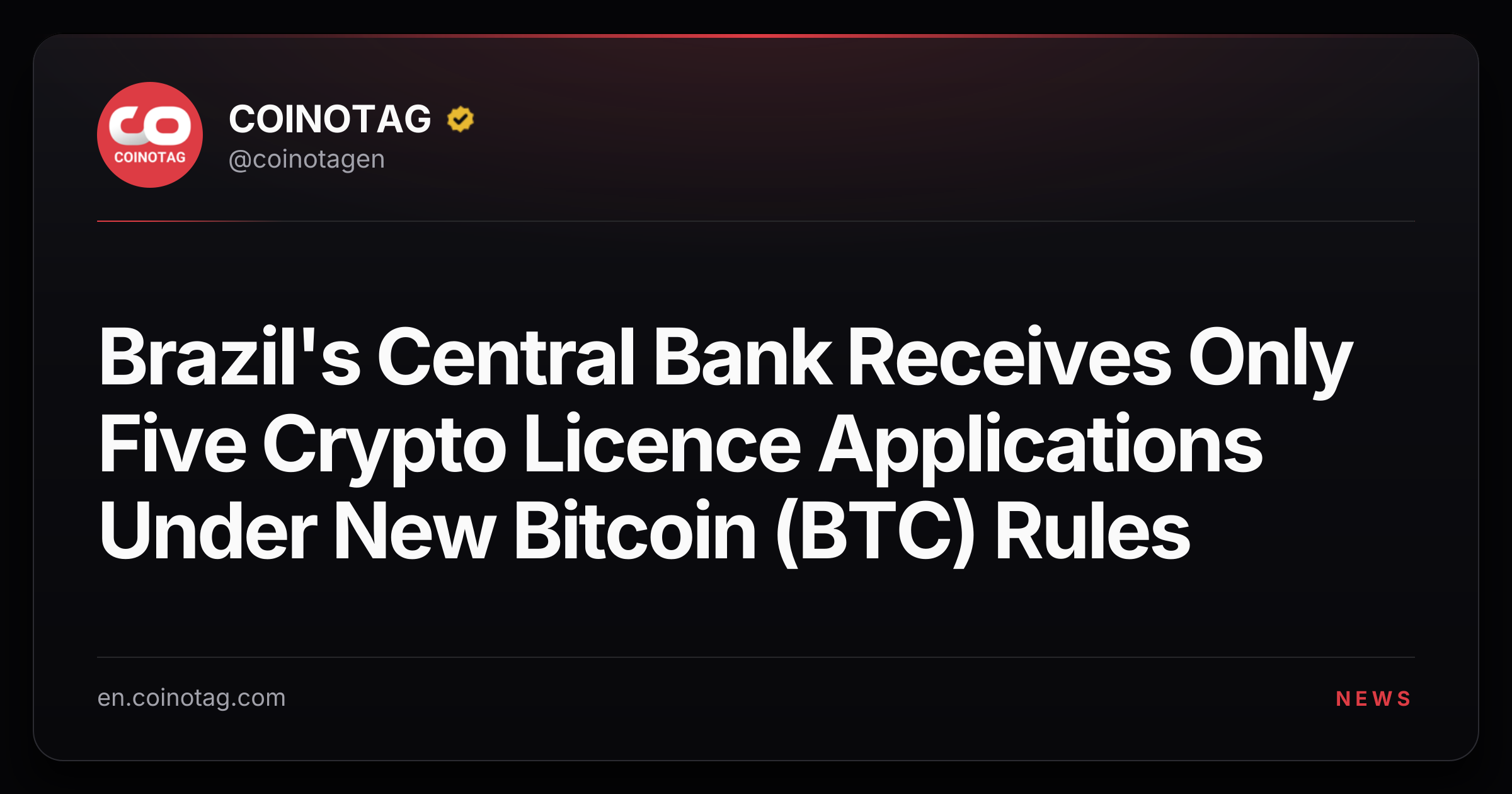 Brazil's Central Bank Receives Only Five Crypto Licence Applications Under New Bitcoin (BTC) Rules