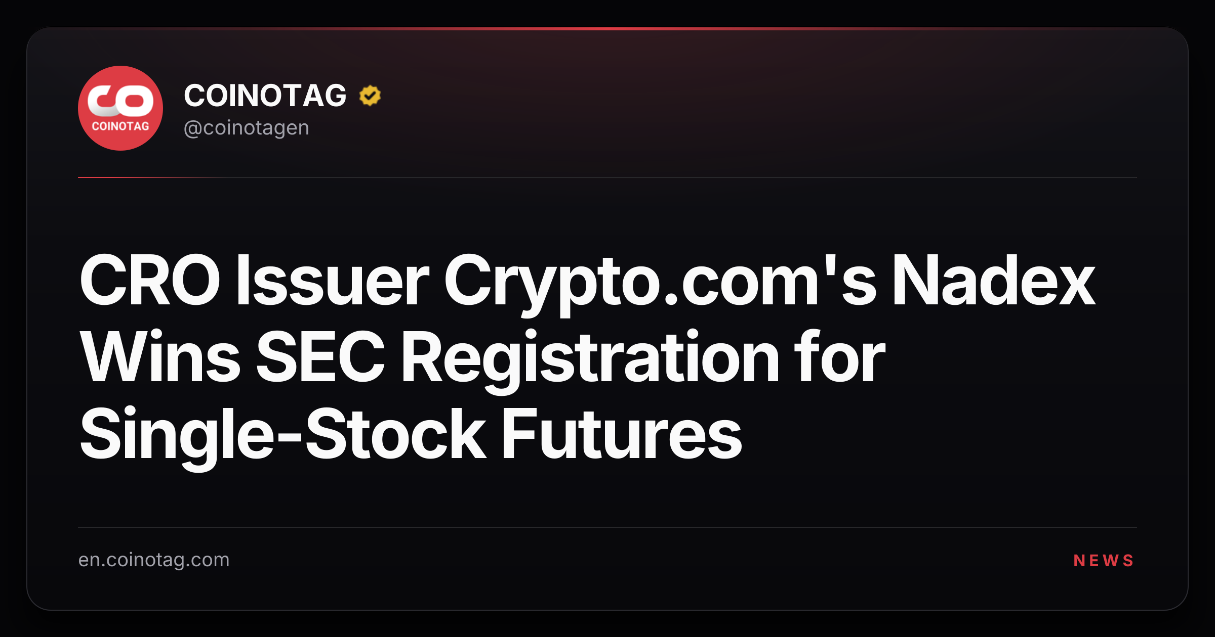 CRO Issuer Crypto.com's Nadex Wins SEC Registration for Single-Stock Futures