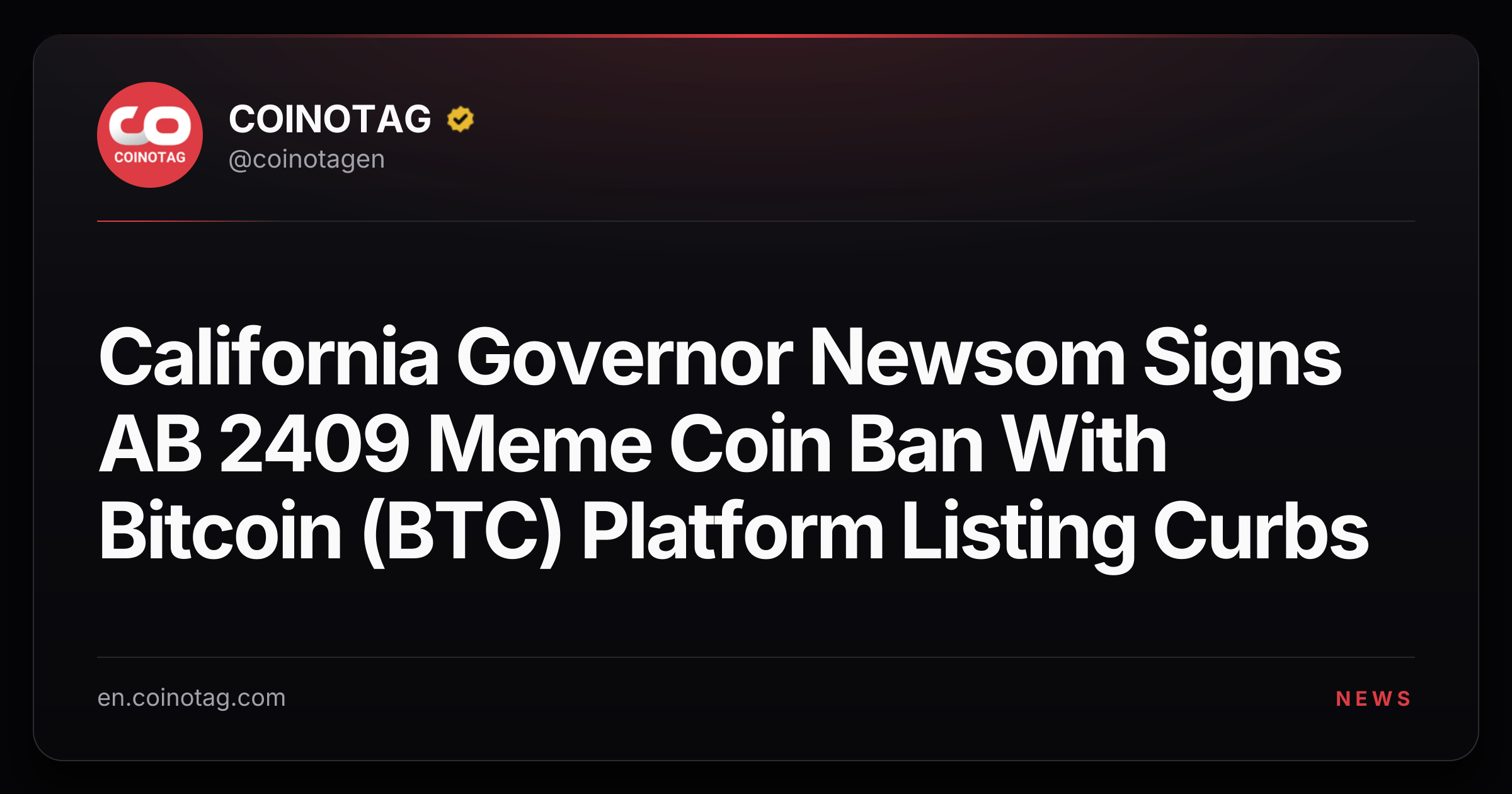 California Governor Newsom Signs AB 2409 Meme Coin Ban With Bitcoin (BTC) Platform Listing Curbs