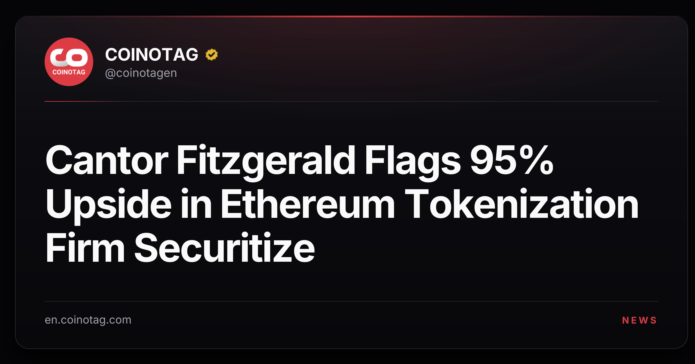 Cantor Fitzgerald Flags 95% Upside in Ethereum Tokenization Firm Securitize