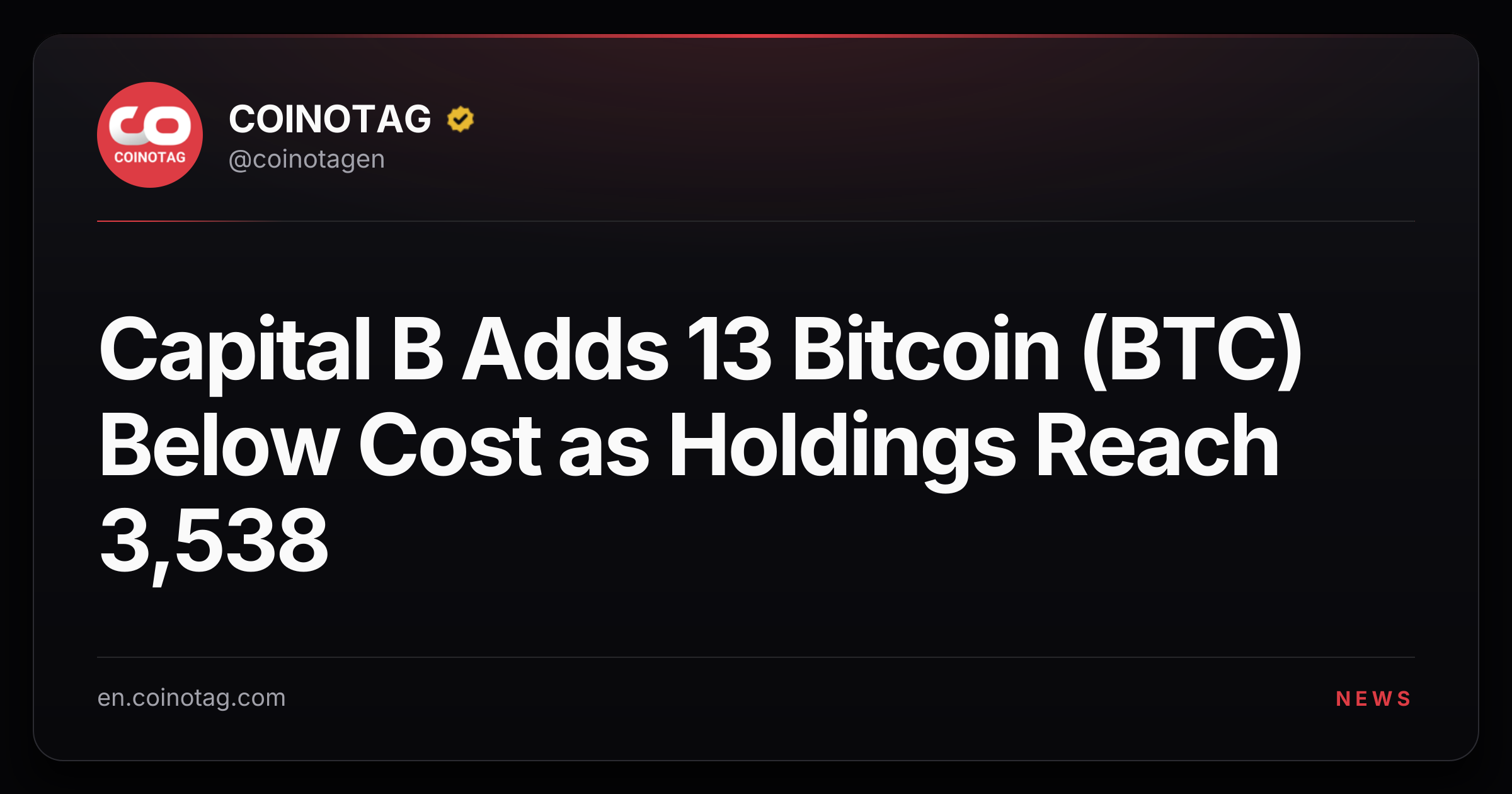 Capital B Adds 13 Bitcoin (BTC) Below Cost as Holdings Reach 3,538