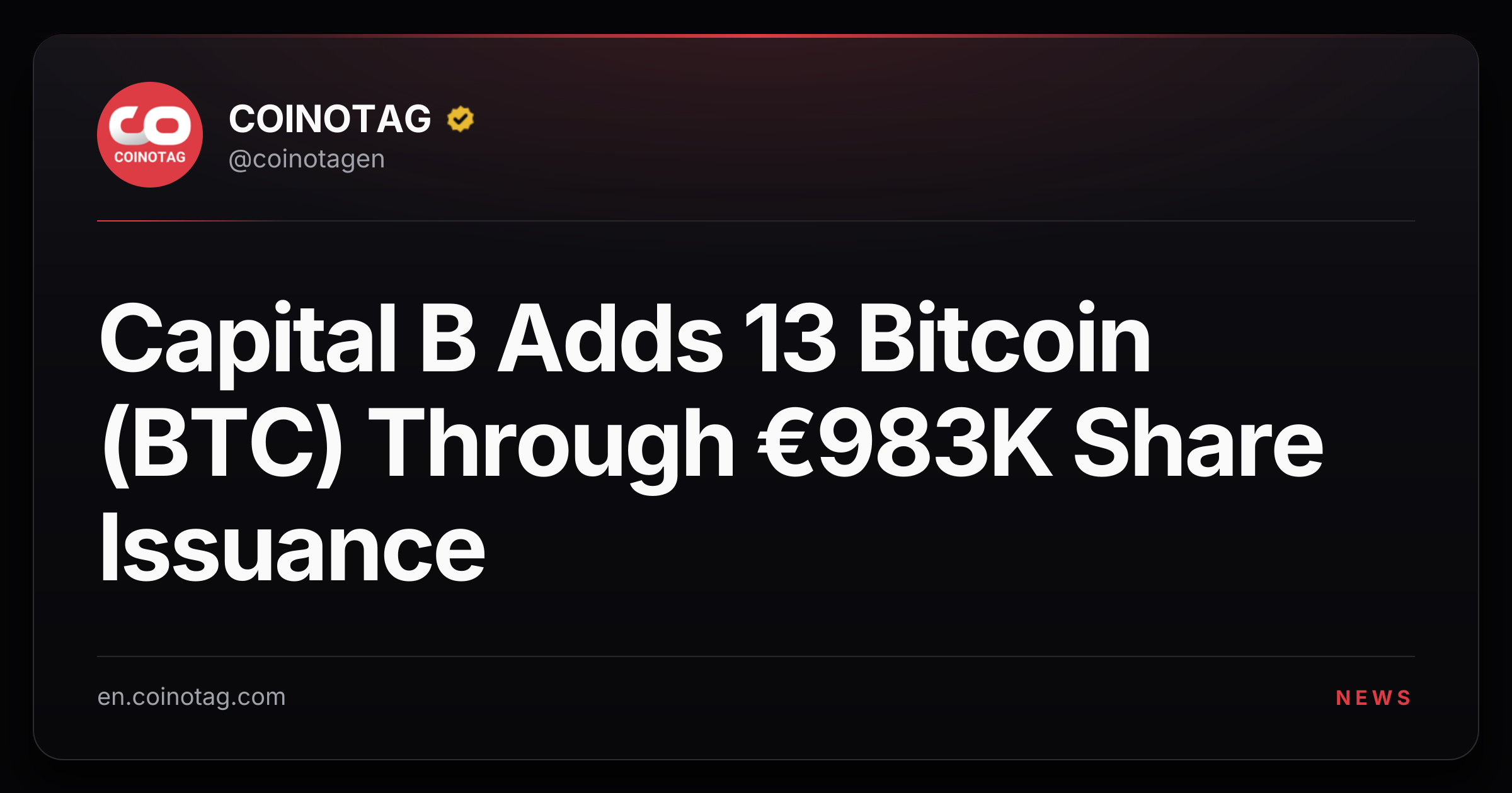 Capital B Adds 13 Bitcoin (BTC) Through €983K Share Issuance