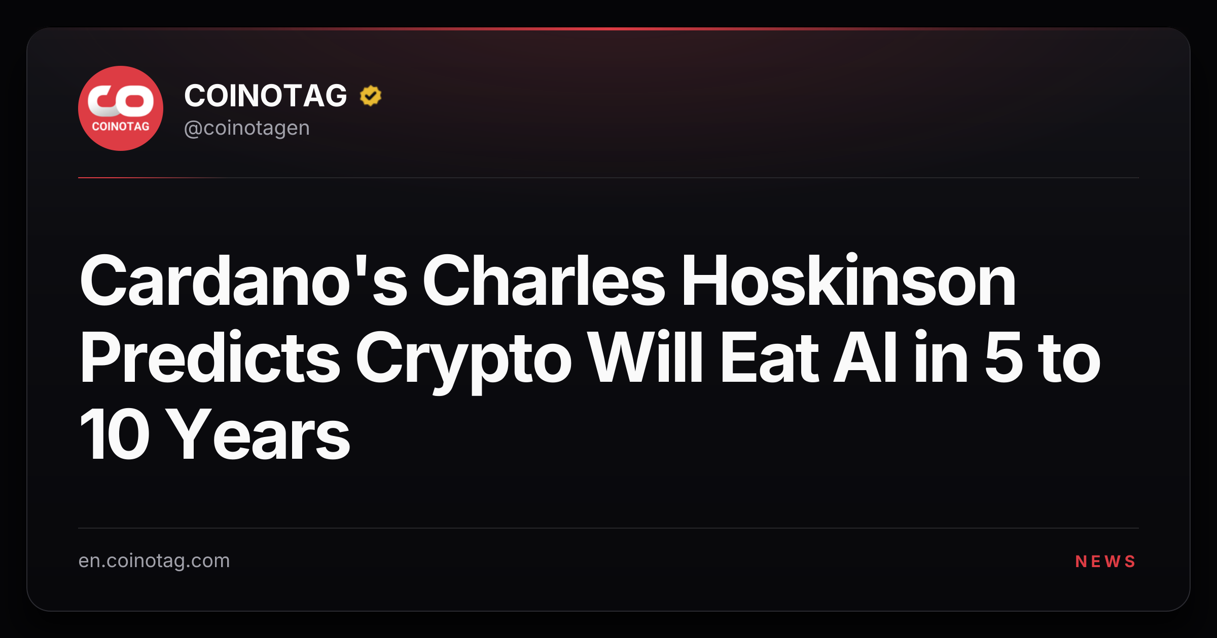Cardano's Charles Hoskinson Predicts Crypto Will Eat AI in 5 to 10 Years