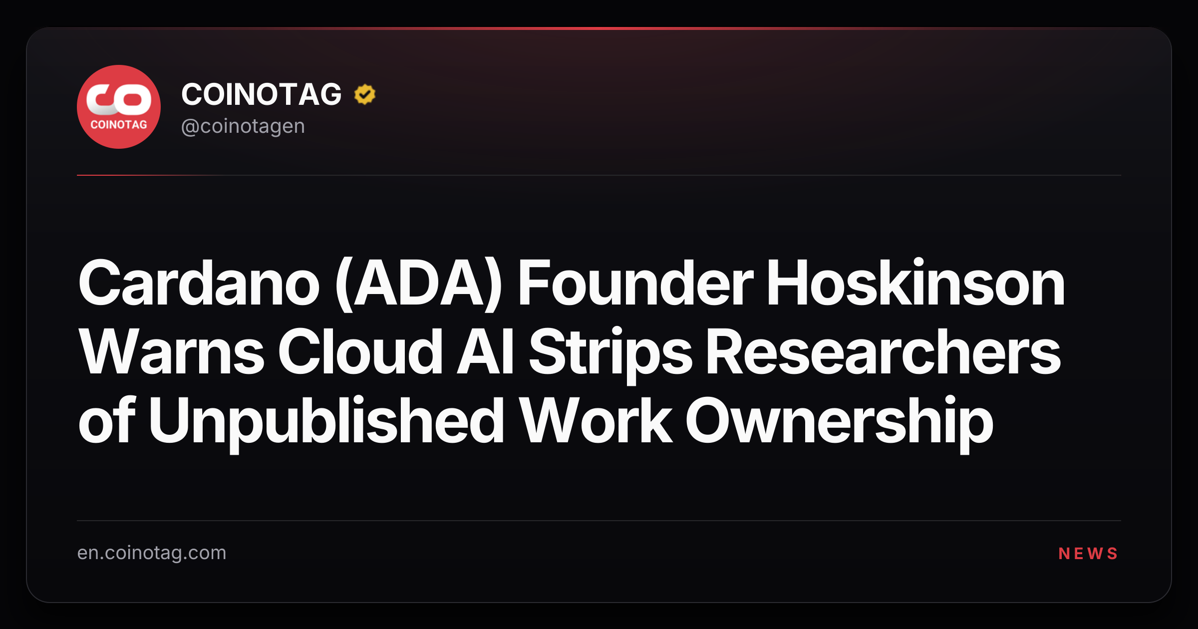 Cardano (ADA) Founder Hoskinson Warns Cloud AI Strips Researchers of Unpublished Work Ownership