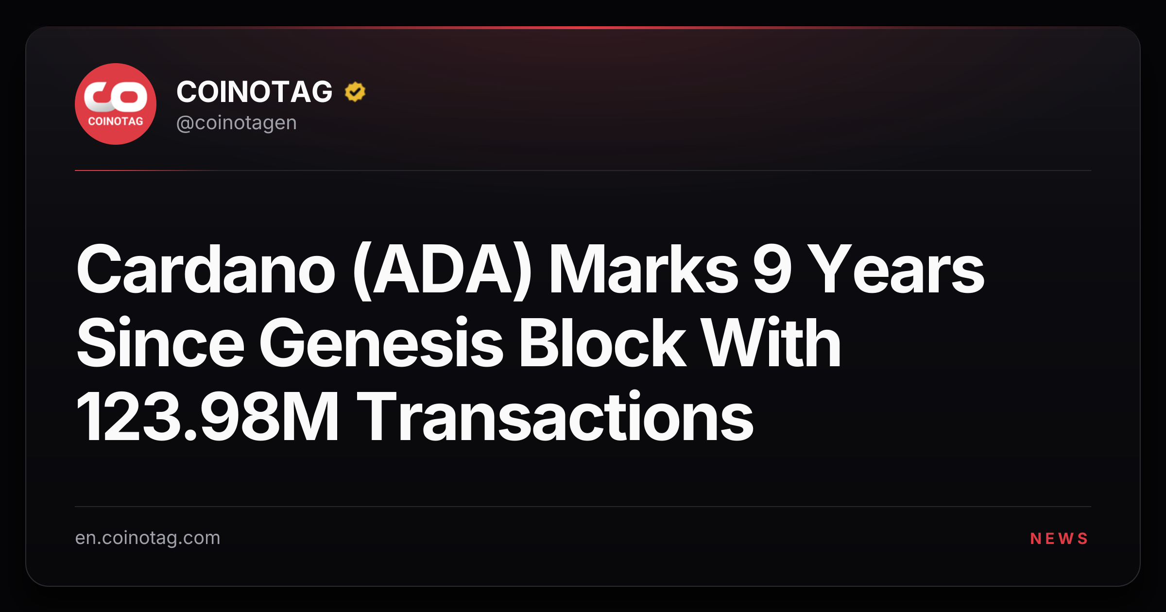 Cardano (ADA) Marks 9 Years Since Genesis Block With 123.98M Transactions