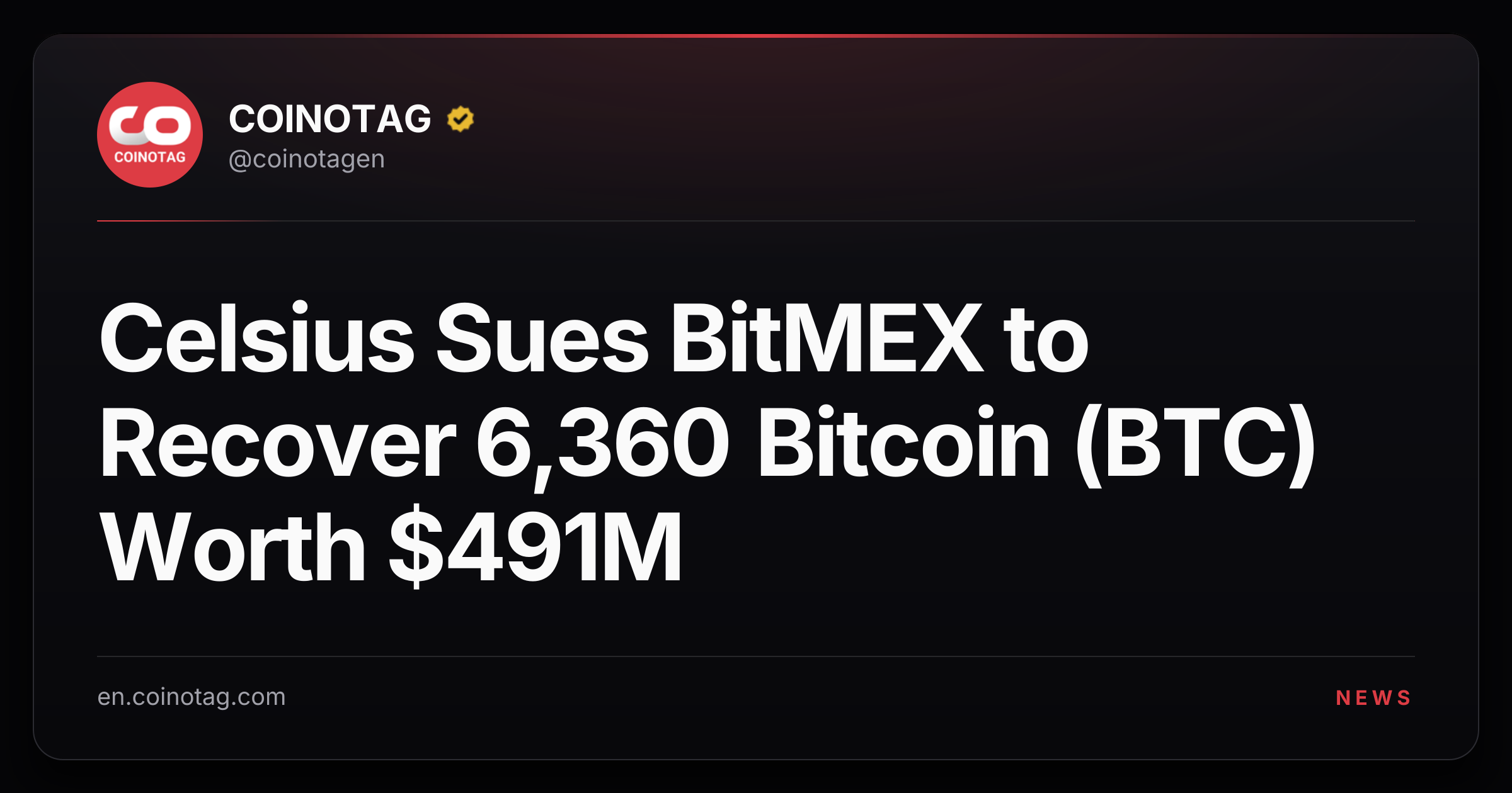 Celsius Sues BitMEX to Recover 6,360 Bitcoin (BTC) Worth $491M