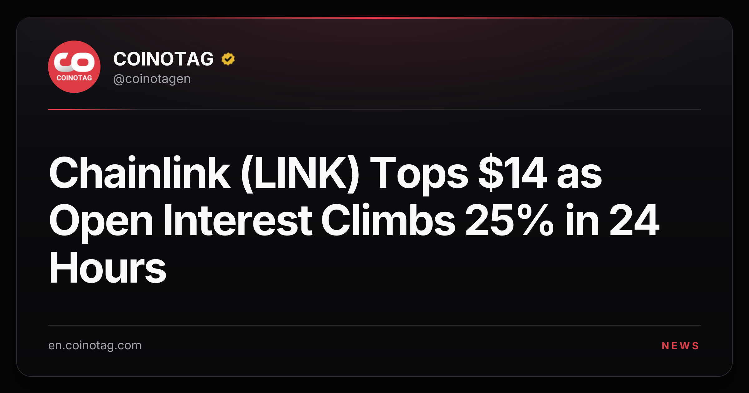 Chainlink (LINK) Tops $14 as Open Interest Climbs 25% in 24 Hours