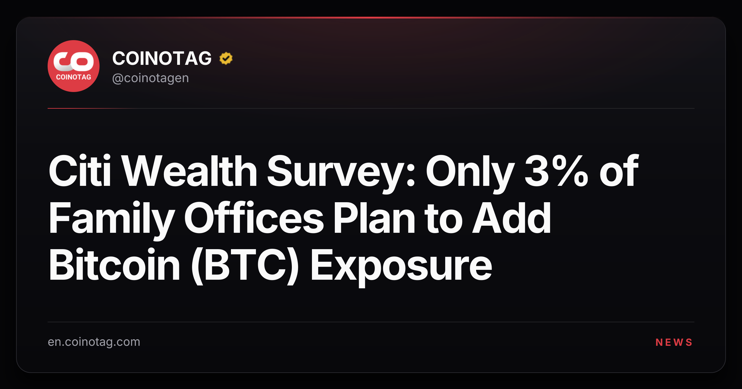 Citi Wealth Survey: Only 3% of Family Offices Plan to Add Bitcoin (BTC) Exposure