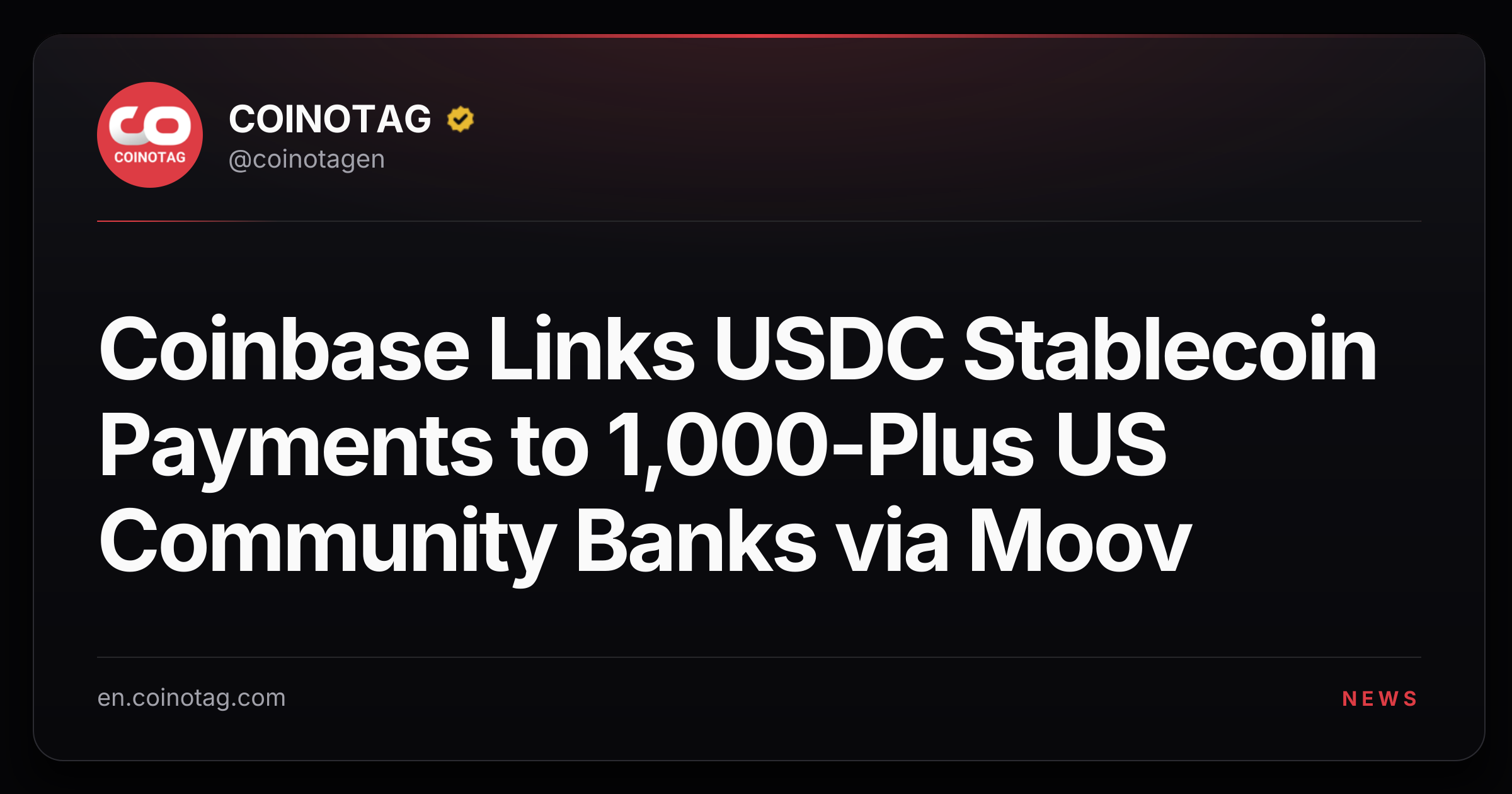 Coinbase Links USDC Stablecoin Payments to 1,000-Plus US Community Banks via Moov