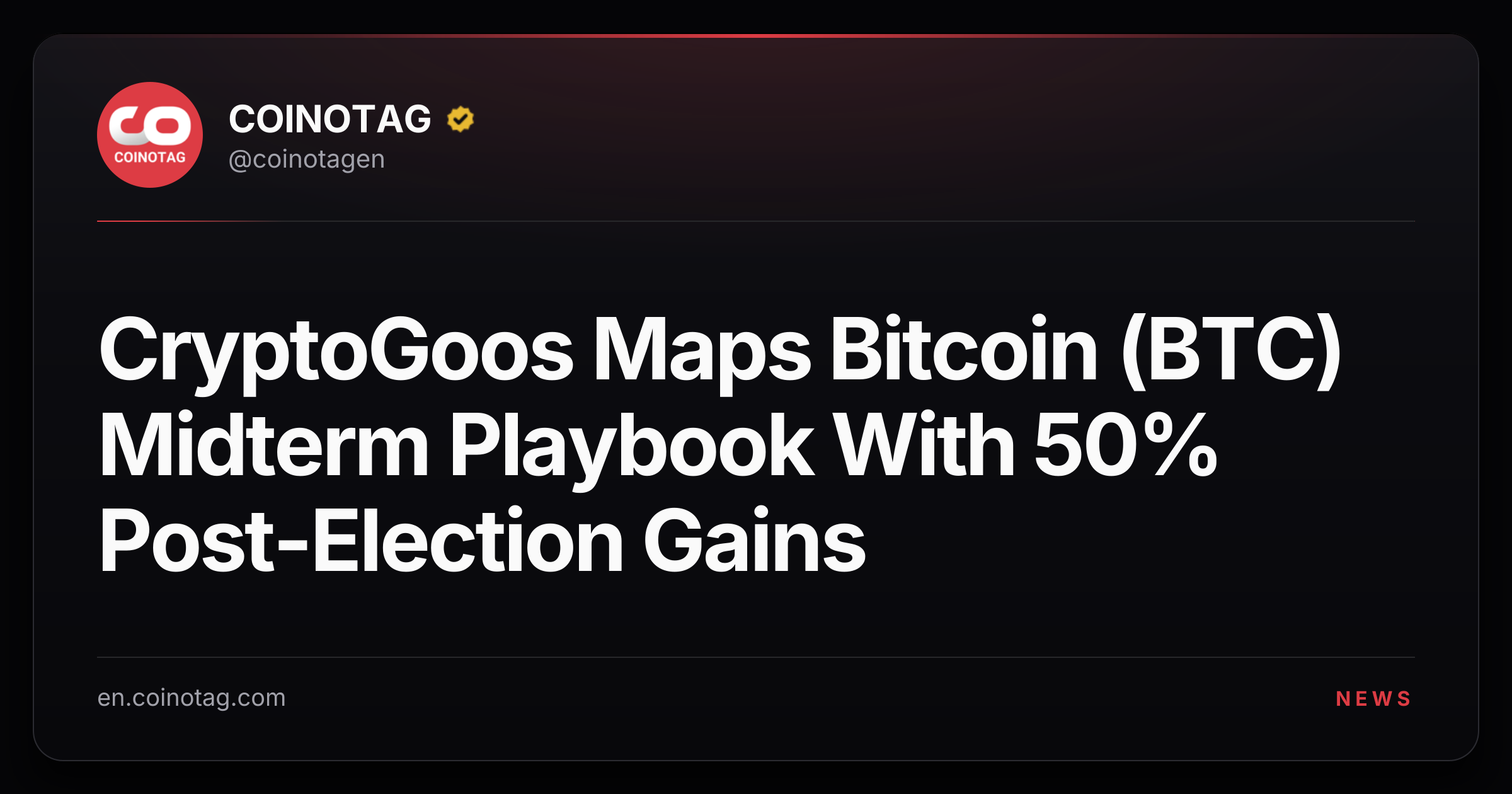 CryptoGoos Maps Bitcoin (BTC) Midterm Playbook With 50% Post-Election Gains