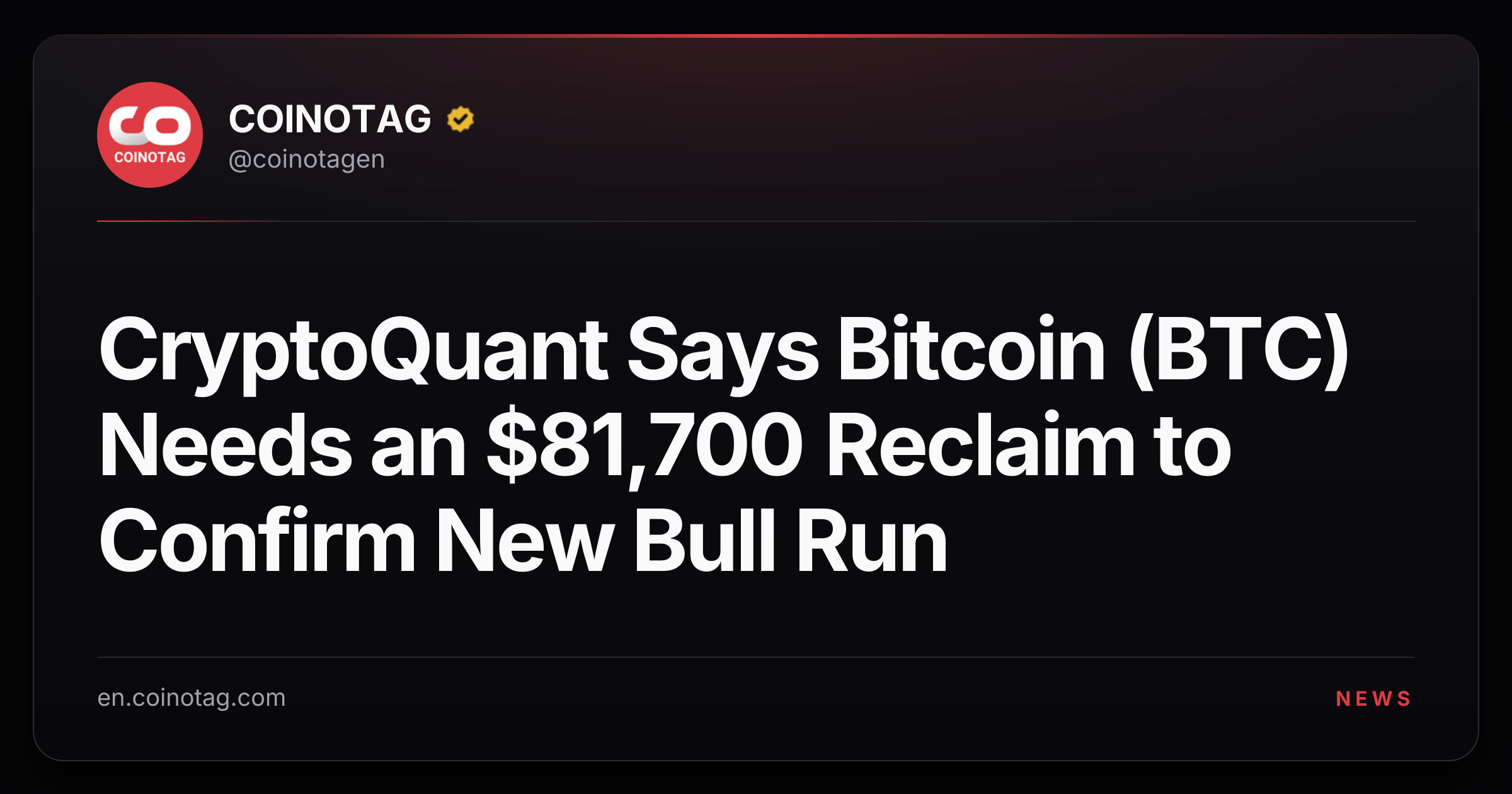 CryptoQuant Says Bitcoin (BTC) Needs an $81,700 Reclaim to Confirm New Bull Run