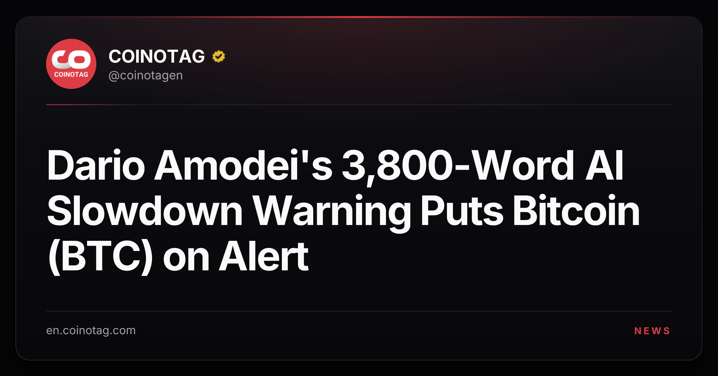 Dario Amodei's 3,800-Word AI Slowdown Warning Puts Bitcoin (BTC) on Alert