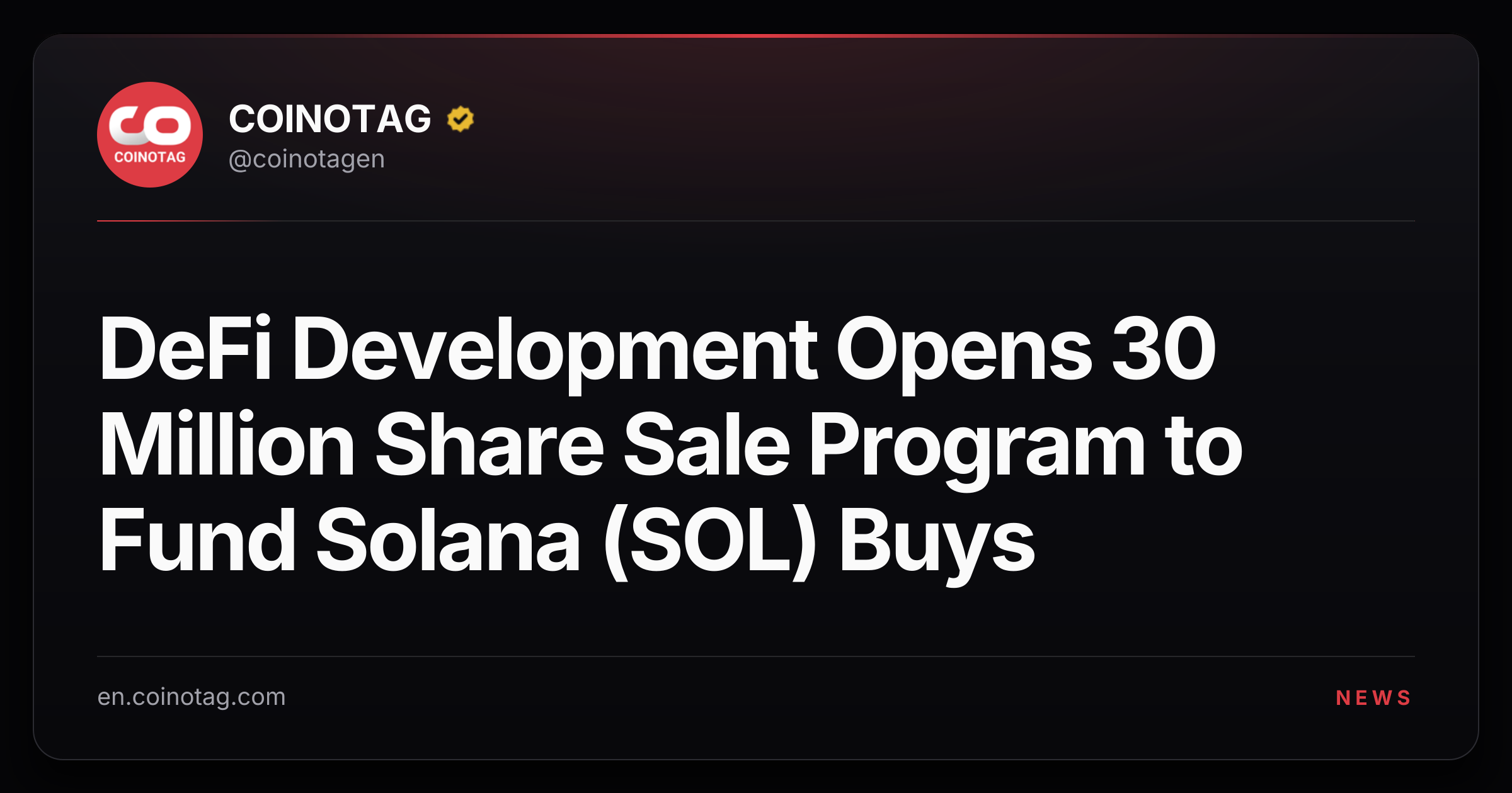 DeFi Development Opens 30 Million Share Sale Program to Fund Solana (SOL) Buys