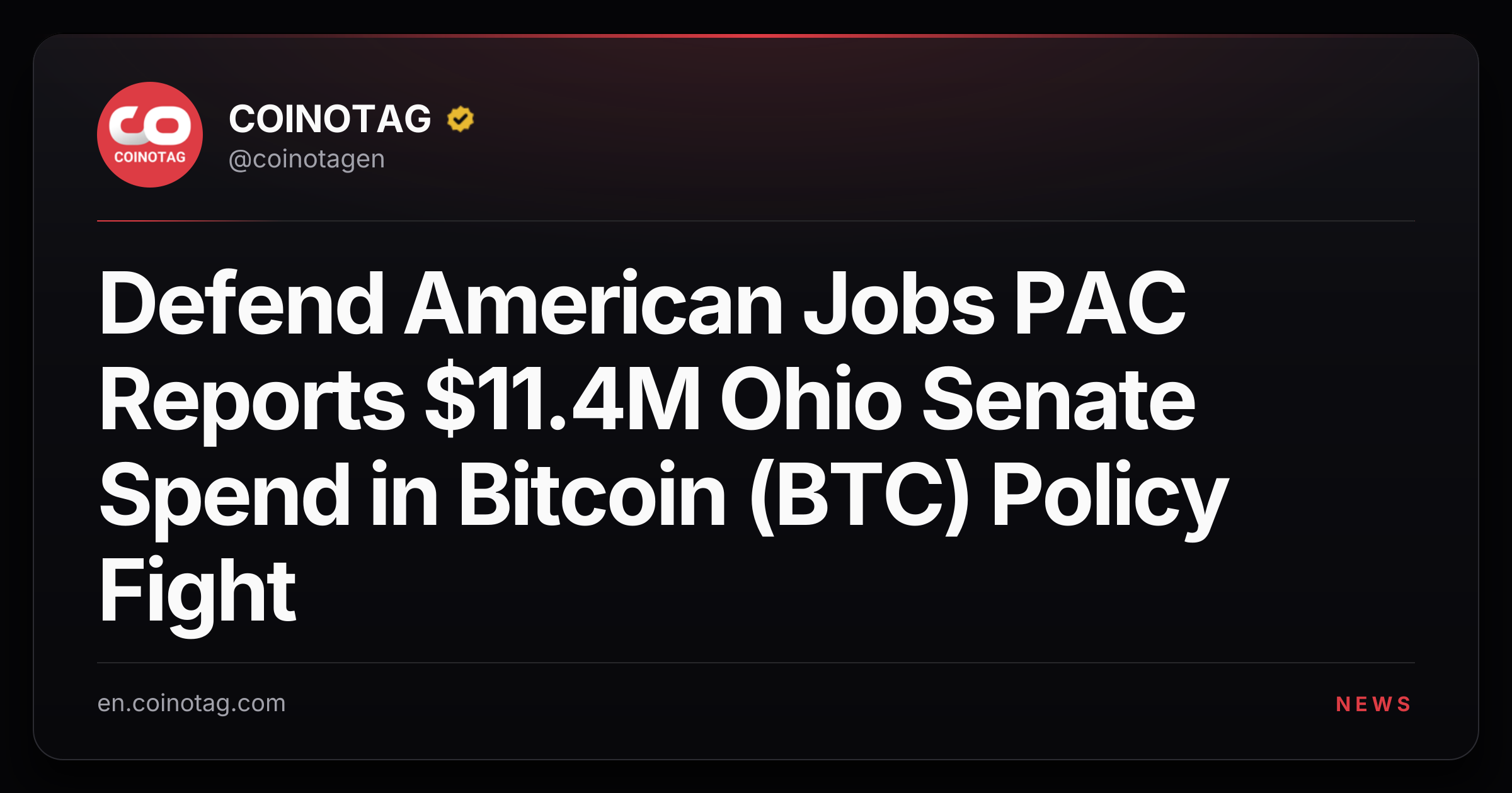 Defend American Jobs PAC Reports $11.4M Ohio Senate Spend in Bitcoin (BTC) Policy Fight