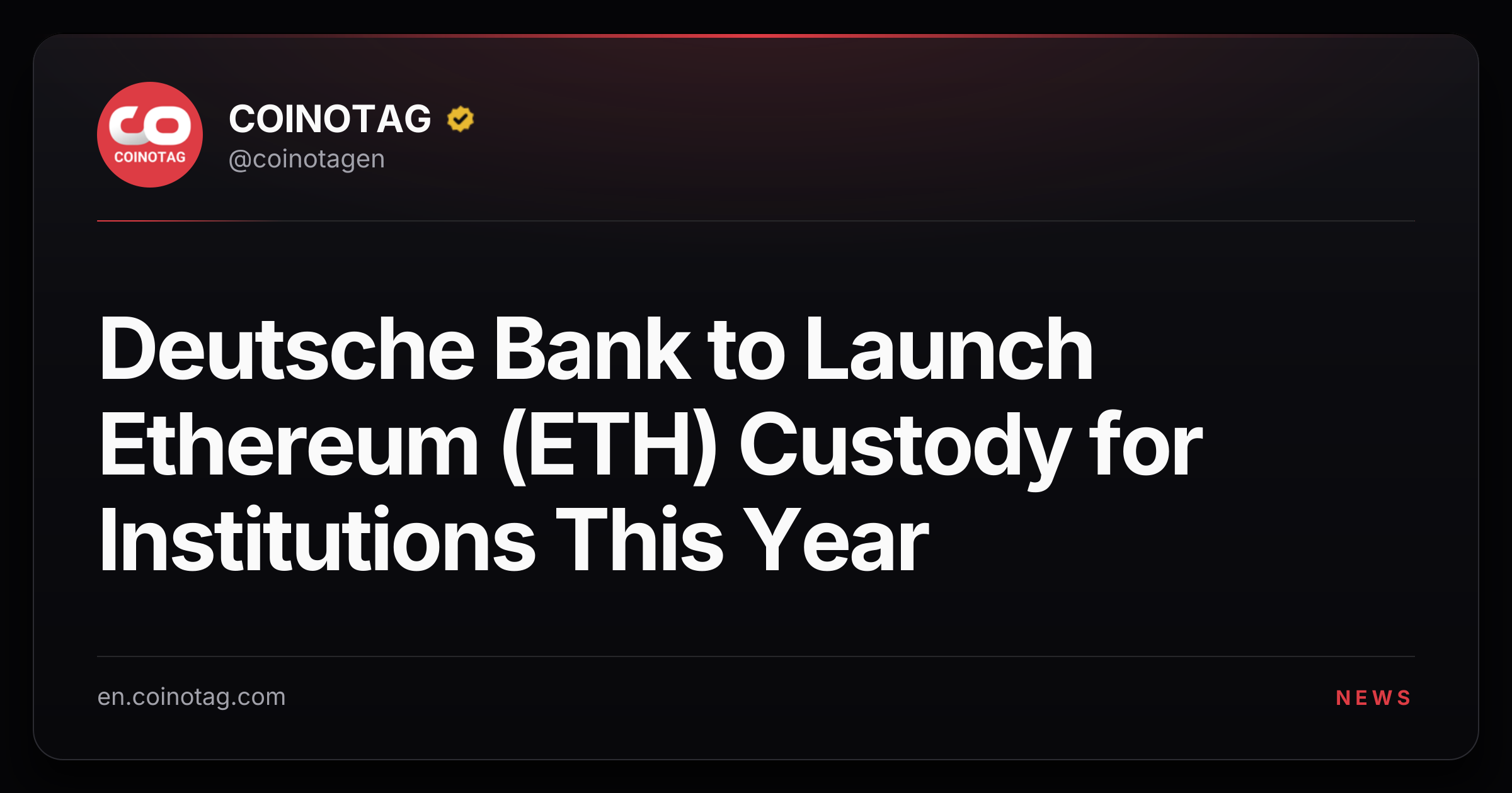 Deutsche Bank to Launch Ethereum (ETH) Custody for Institutions This Year