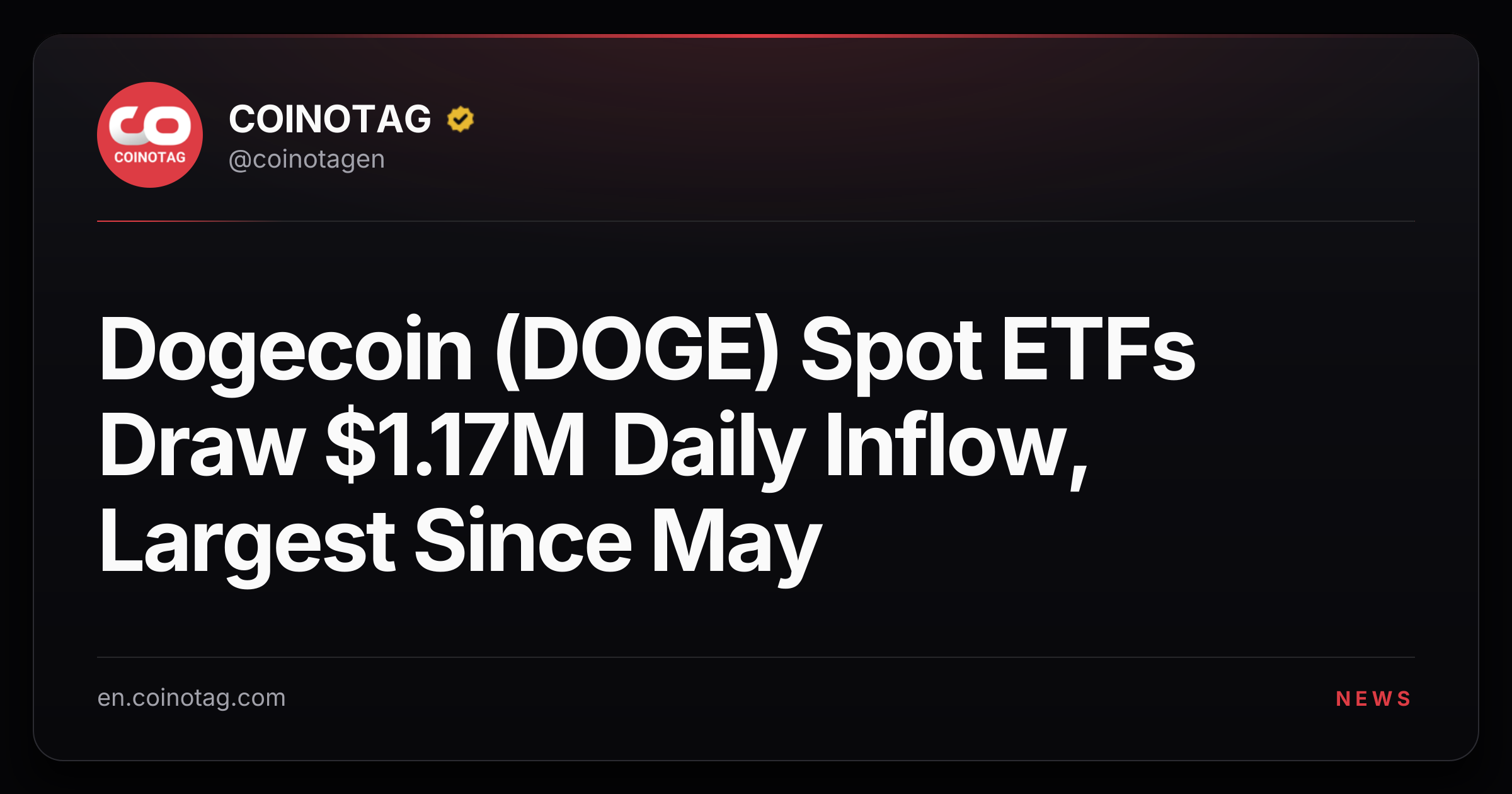 Dogecoin (DOGE) Spot ETFs Draw $1.17M Daily Inflow, Largest Since May