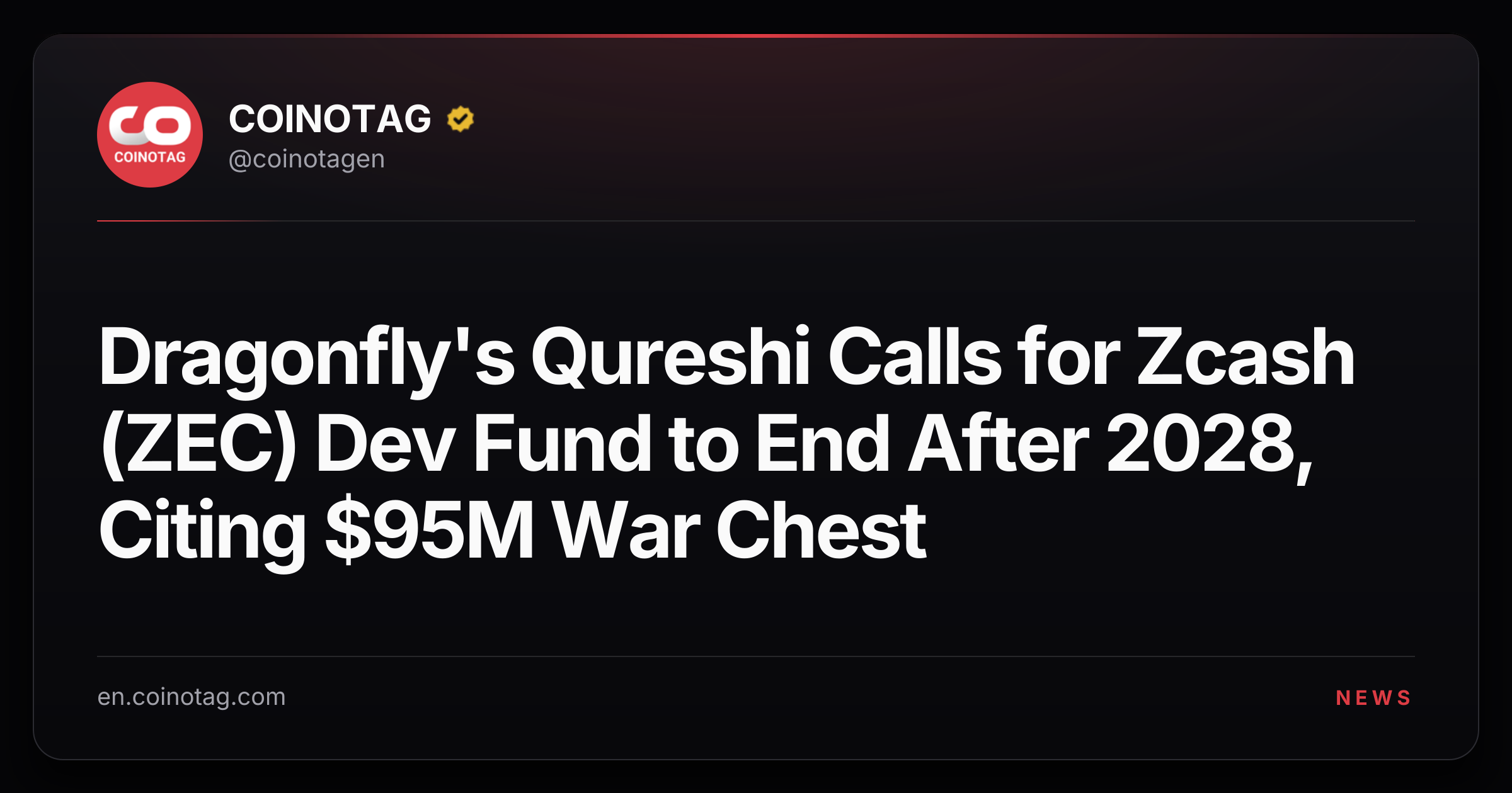 Dragonfly's Qureshi Calls for Zcash (ZEC) Dev Fund to End After 2028, Citing $95M War Chest