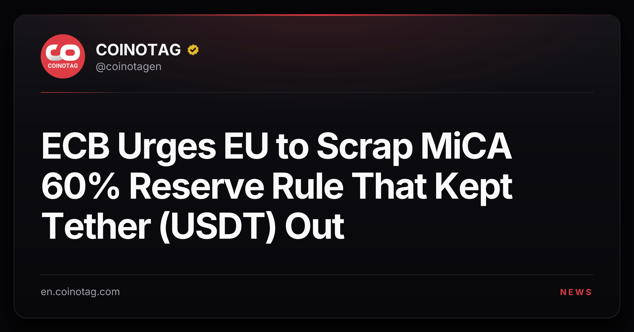 ECB Urges EU to Scrap MiCA 60% Reserve Rule That Kept Tether (USDT) Out
