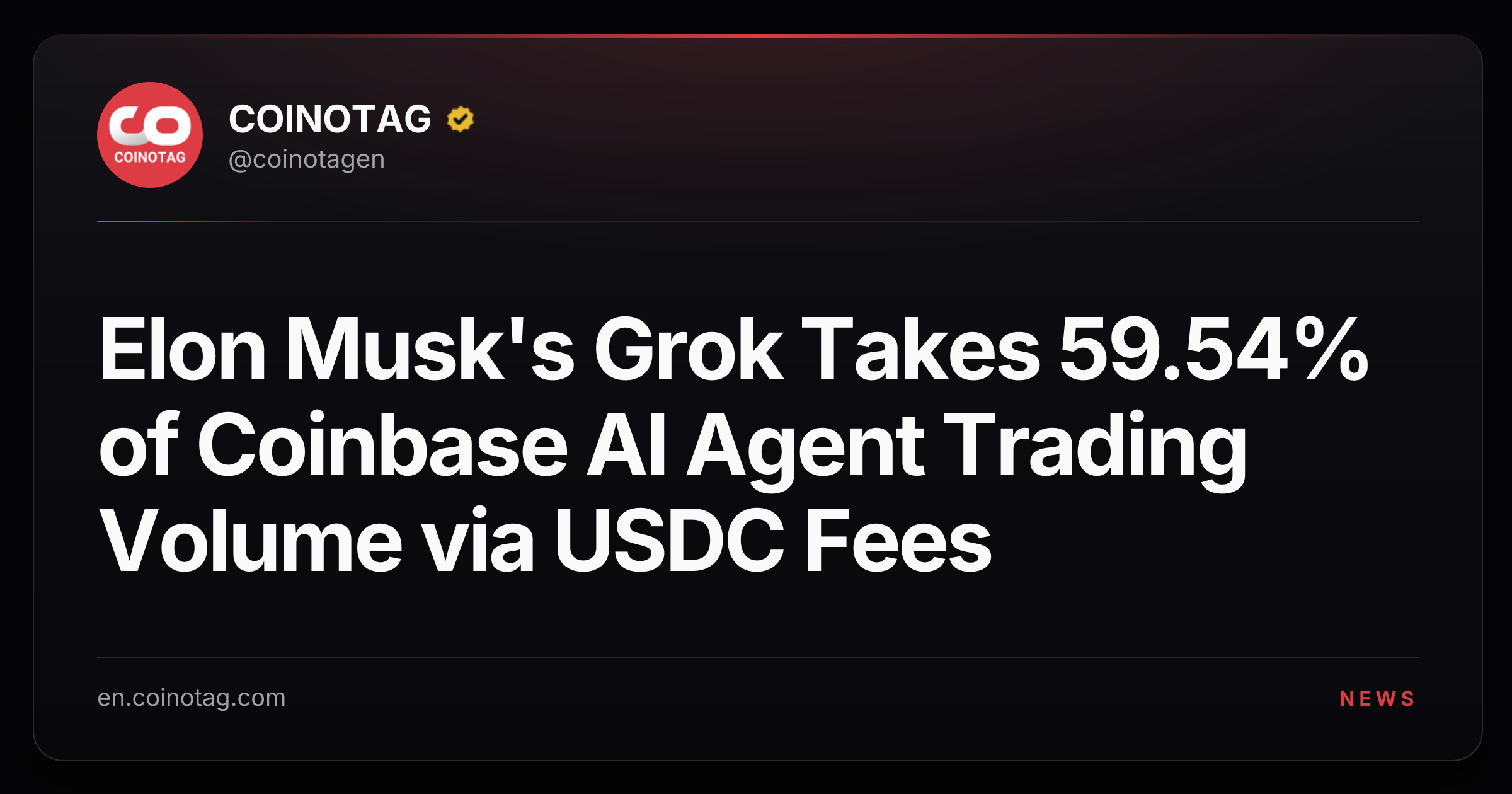 Elon Musk's Grok Takes 59.54% of Coinbase AI Agent Trading Volume via USDC Fees