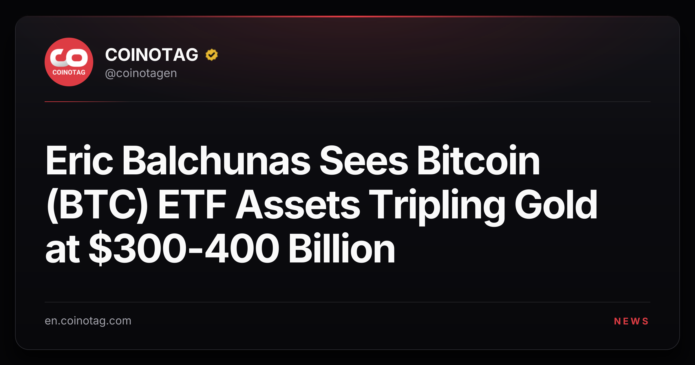 Eric Balchunas Sees Bitcoin (BTC) ETF Assets Tripling Gold at $300-400 Billion
