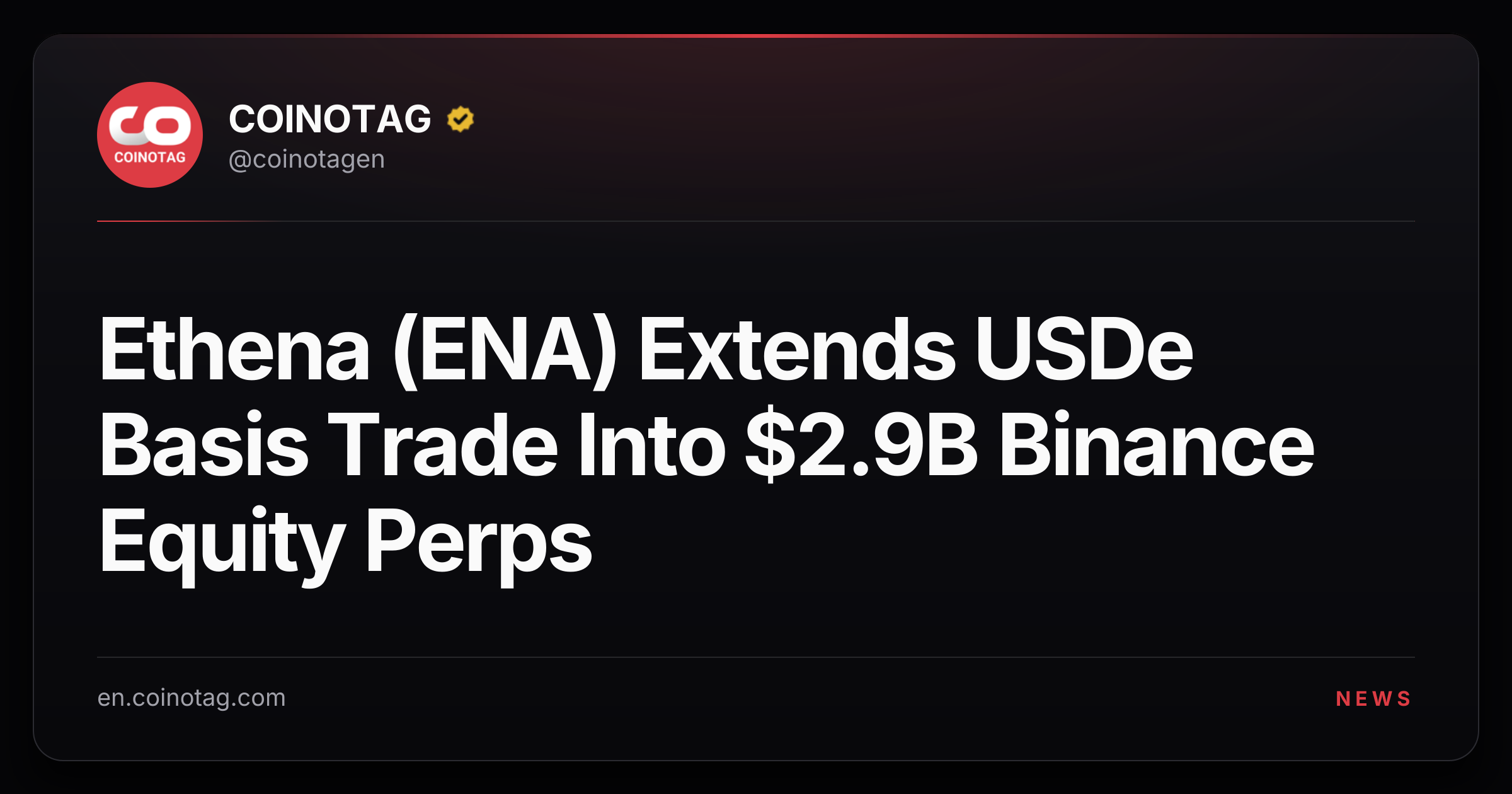 Ethena (ENA) Extends USDe Basis Trade Into $2.9B Binance Equity Perps
