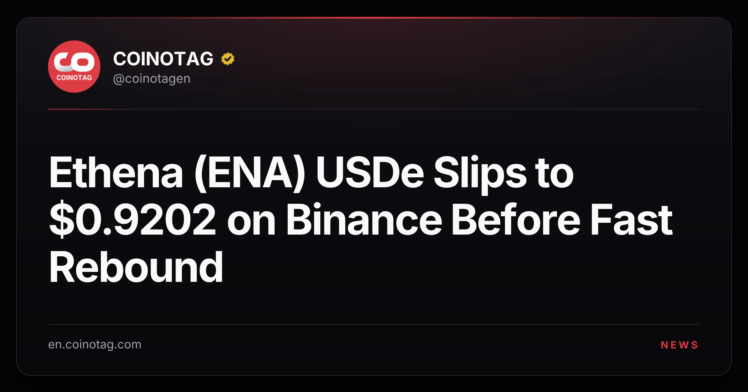 Ethena (ENA) USDe Slips to $0.9202 on Binance Before Fast Rebound