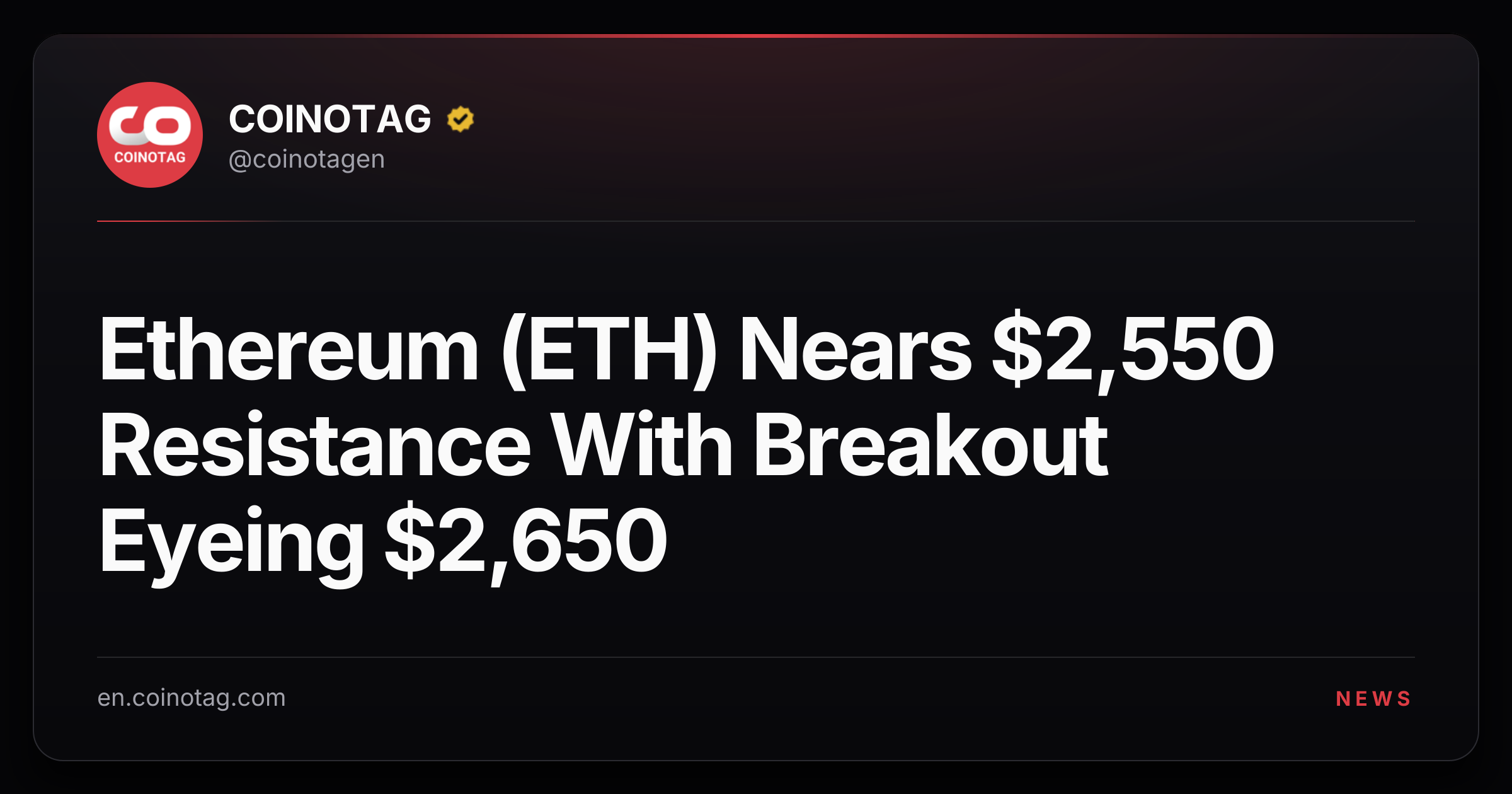 Ethereum (ETH) Nears $2,550 Resistance With Breakout Eyeing $2,650