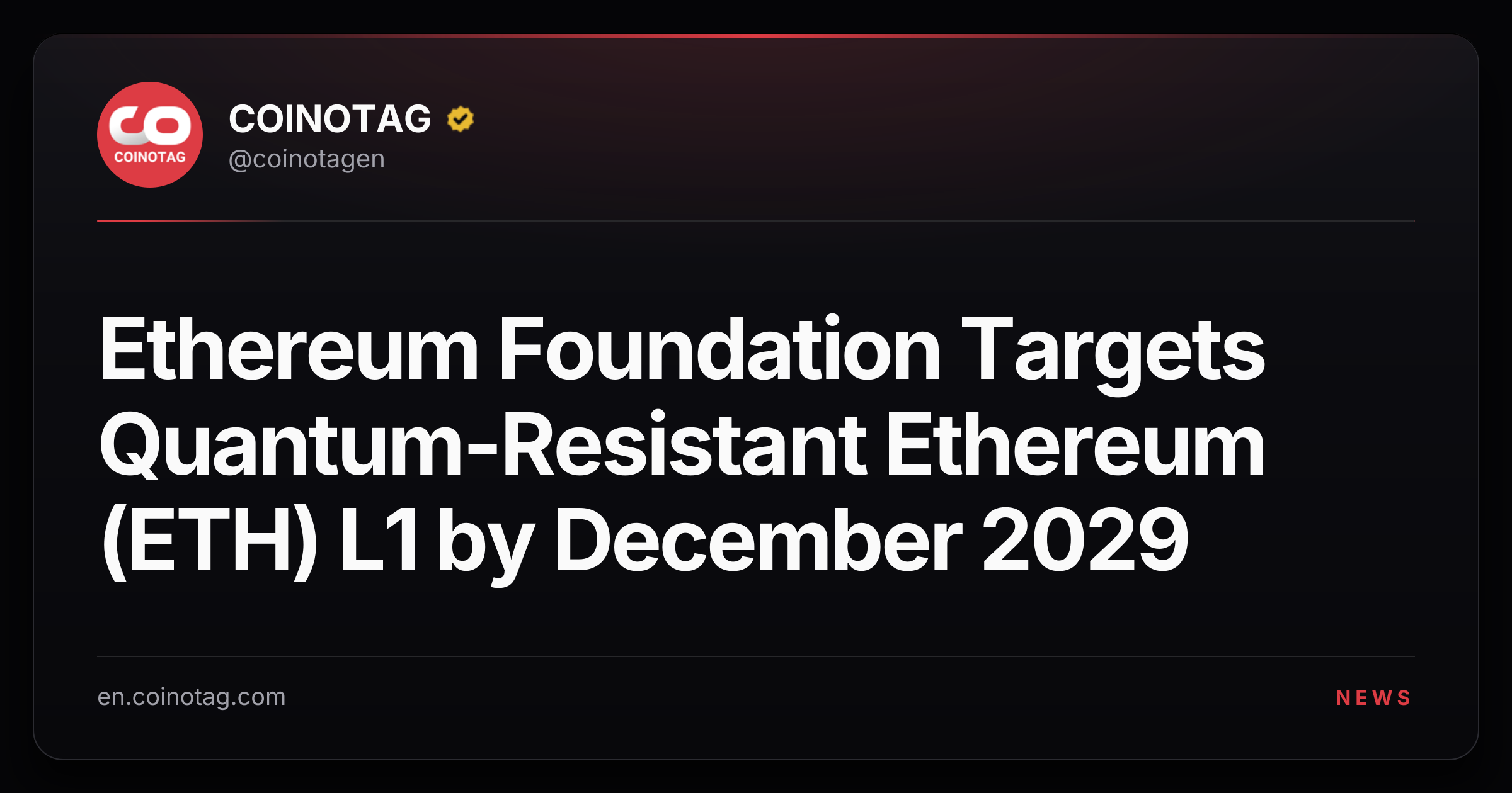 Ethereum Foundation Targets Quantum-Resistant Ethereum (ETH) L1 by December 2029