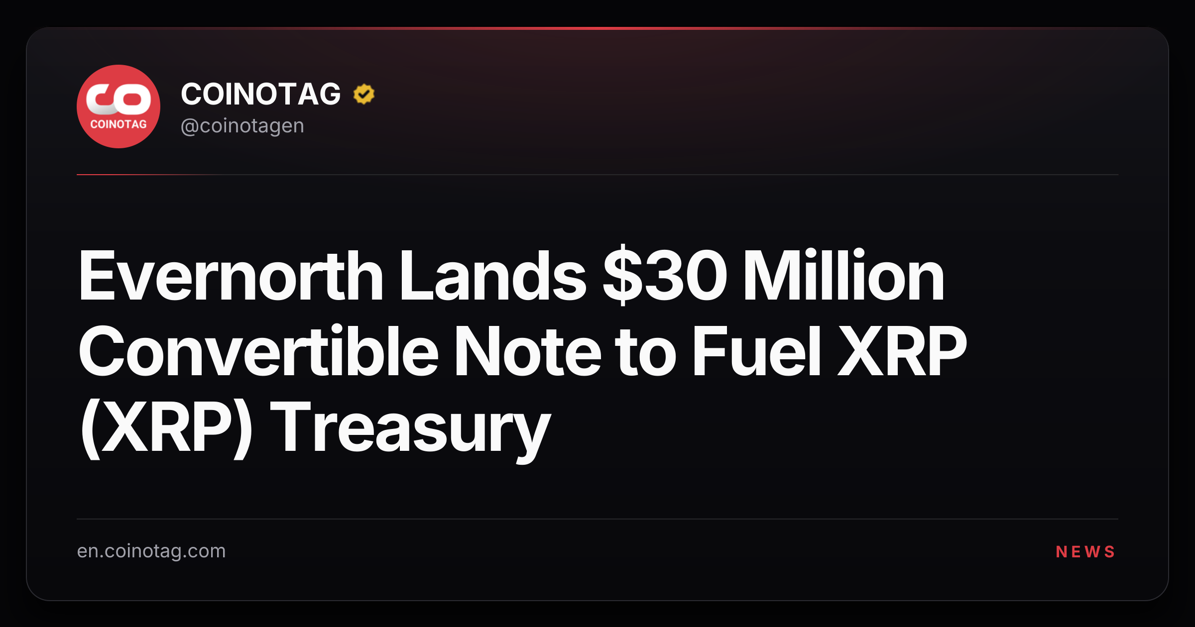 Evernorth Lands $30 Million Convertible Note to Fuel XRP (XRP) Treasury
