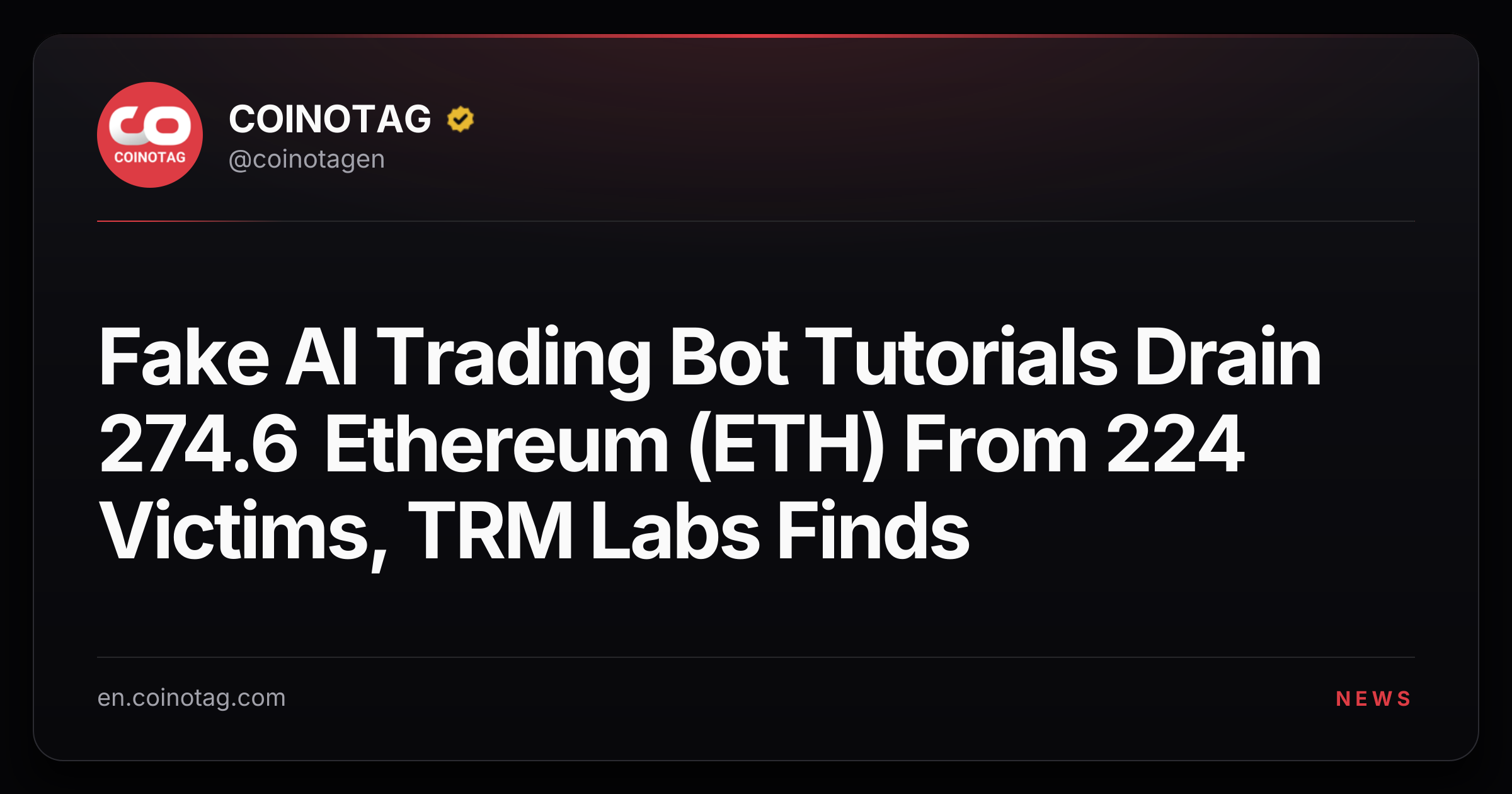 Fake AI Trading Bot Tutorials Drain 274.6 Ethereum (ETH) From 224 Victims, TRM Labs Finds