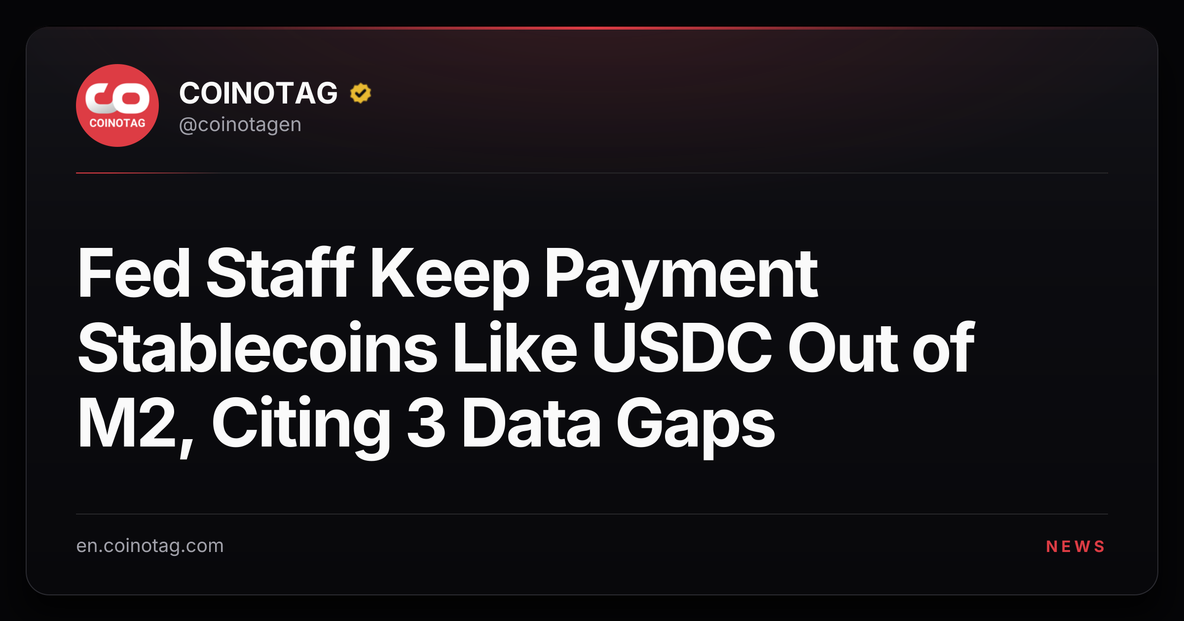 Fed Staff Keep Payment Stablecoins Like USDC Out of M2, Citing 3 Data Gaps