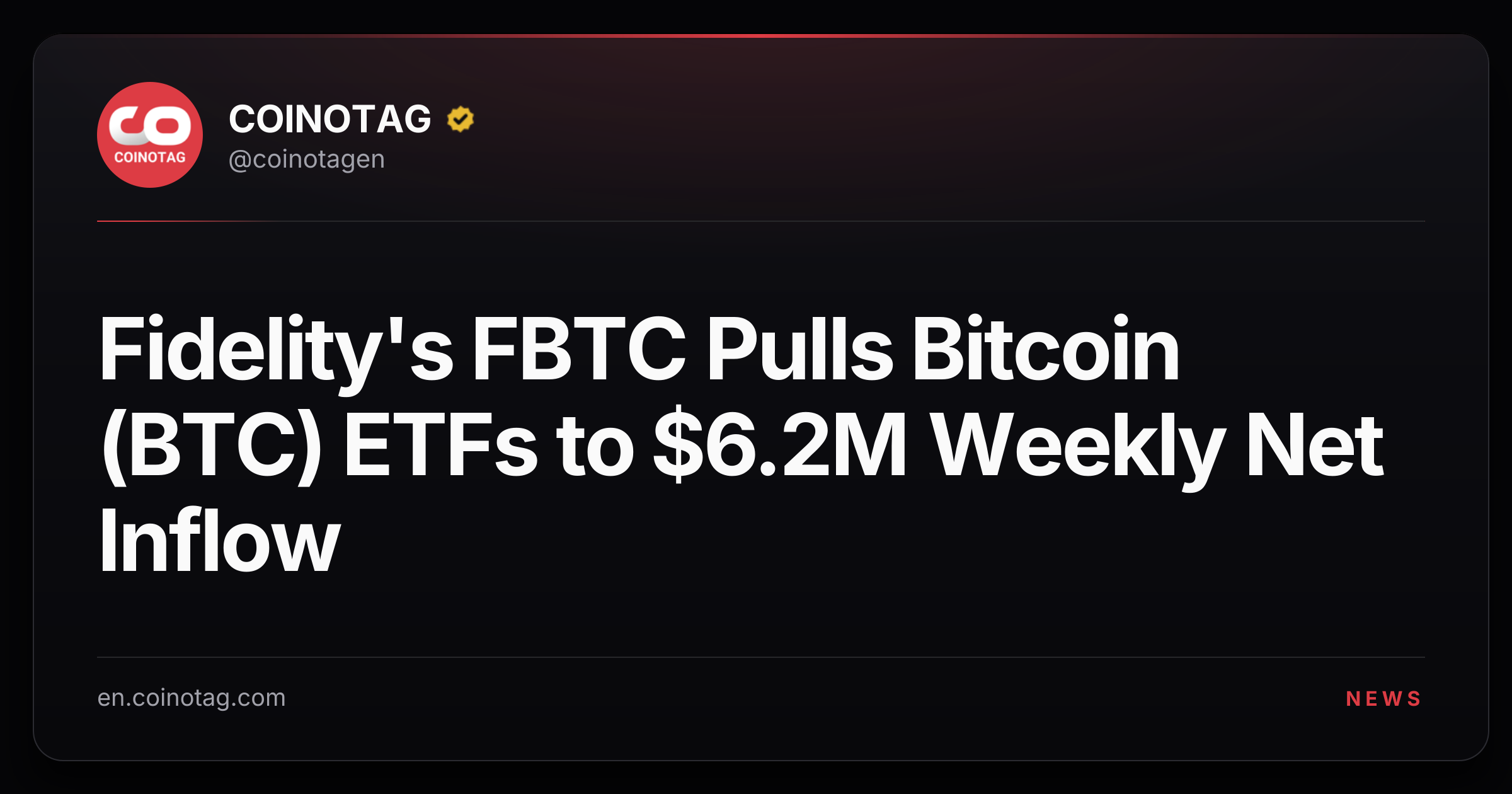 Fidelity's FBTC Pulls Bitcoin (BTC) ETFs to $6.2M Weekly Net Inflow