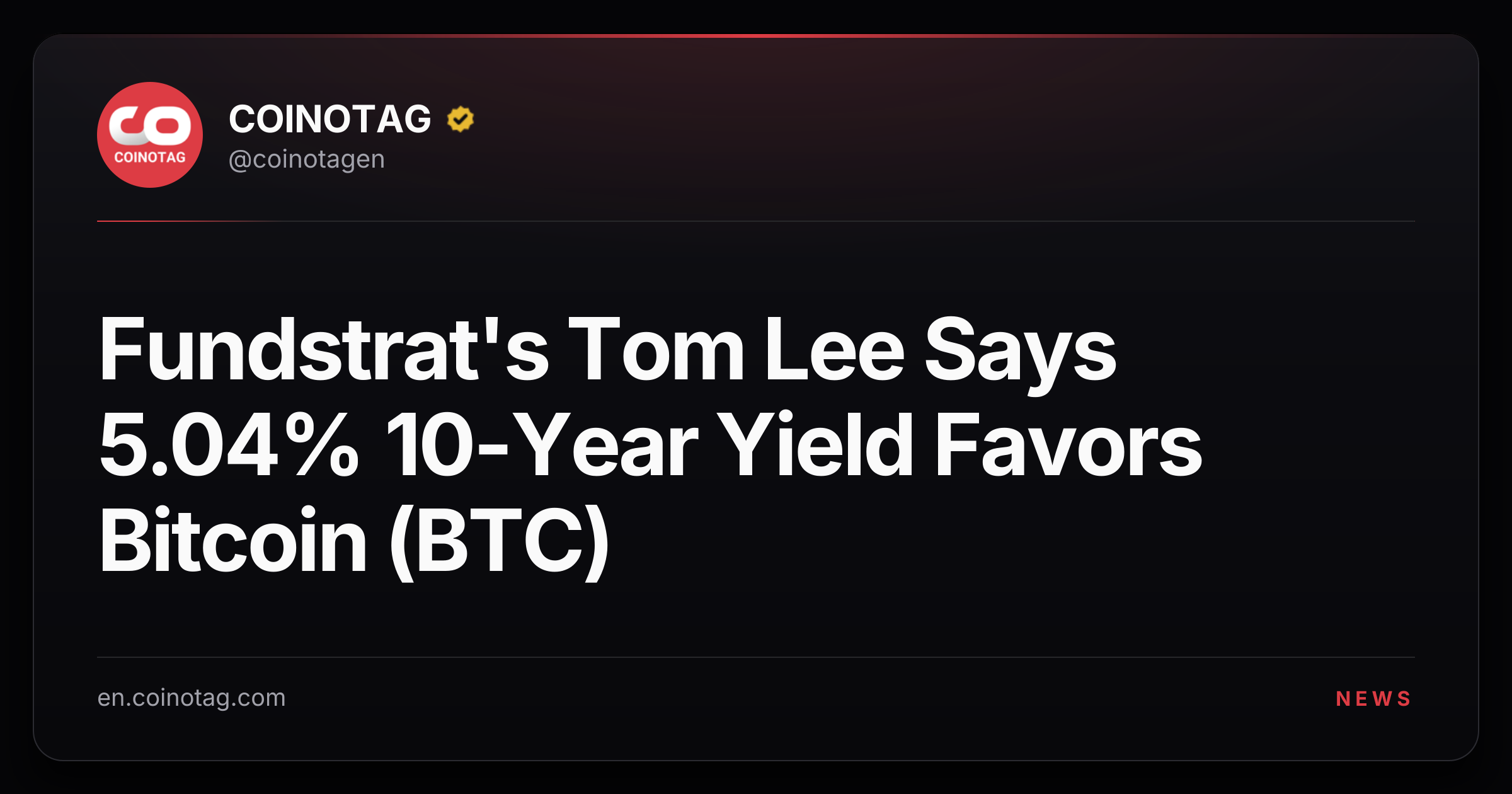 Fundstrat's Tom Lee Says 5.04% 10-Year Yield Favors Bitcoin (BTC)