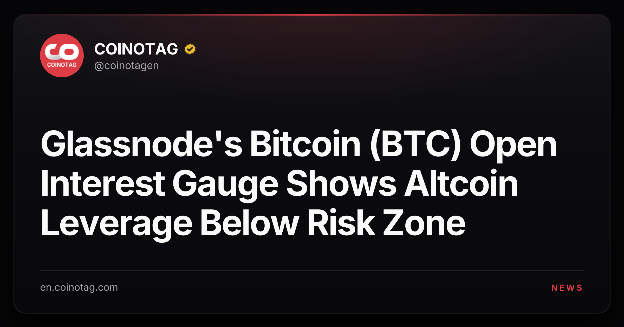 Glassnode's Bitcoin (BTC) Open Interest Gauge Shows Altcoin Leverage Below Risk Zone