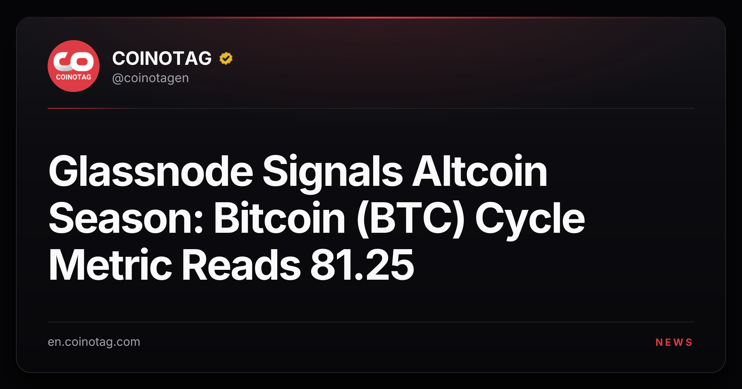 Glassnode Signals Altcoin Season: Bitcoin (BTC) Cycle Metric Reads 81.25