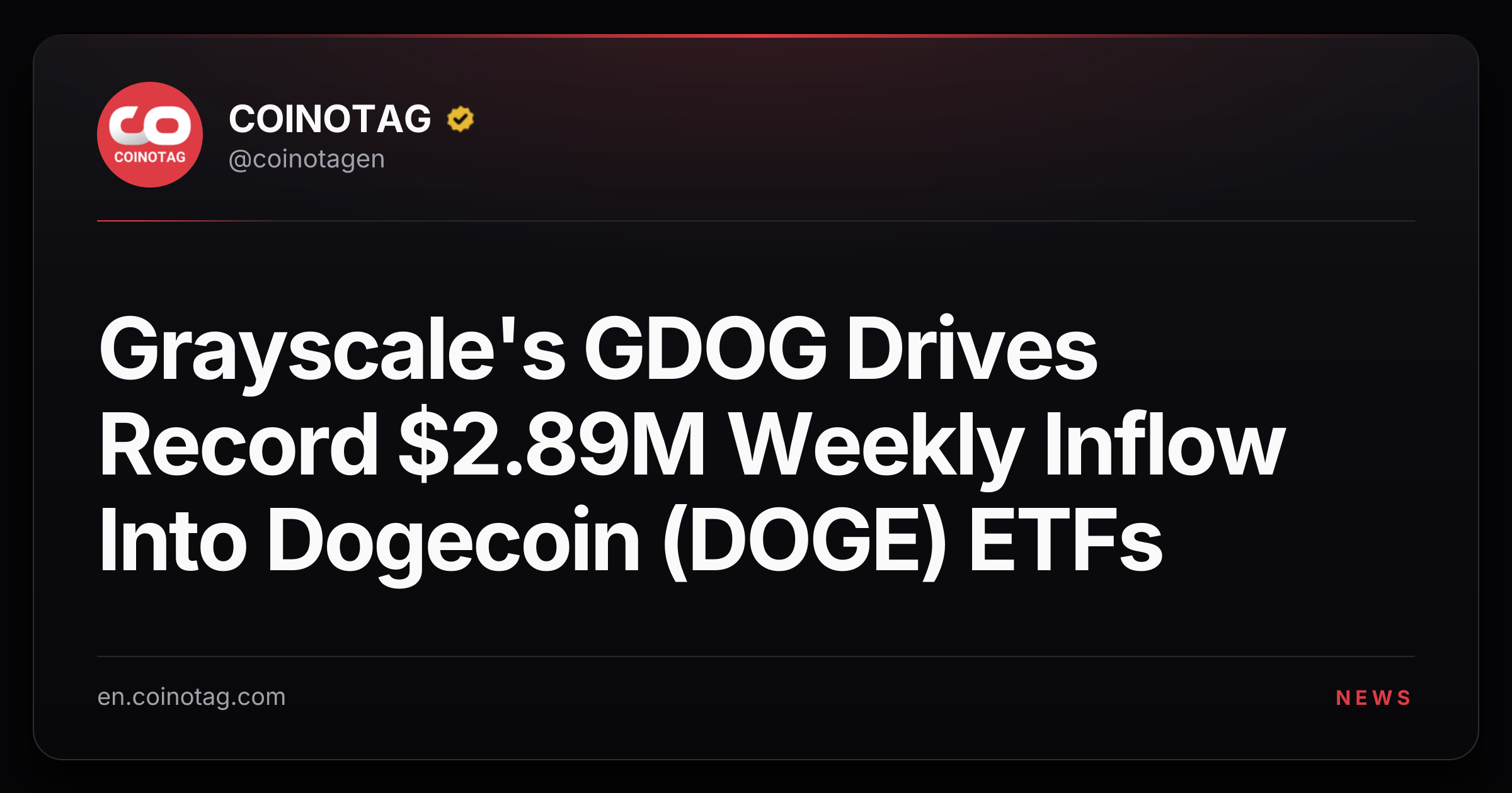 Grayscale's GDOG Drives Record $2.89M Weekly Inflow Into Dogecoin (DOGE) ETFs