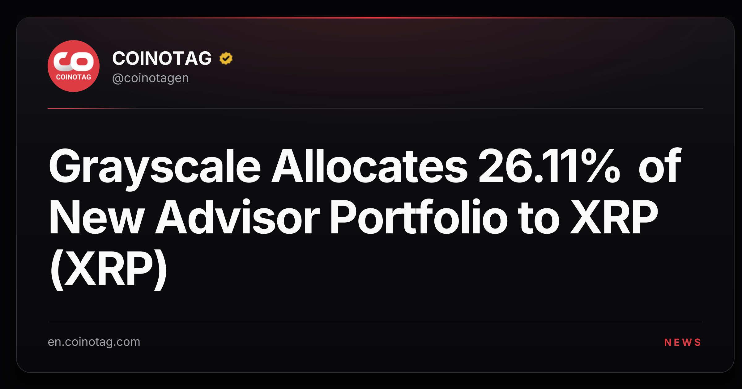 Grayscale Allocates 26.11% of New Advisor Portfolio to XRP (XRP)