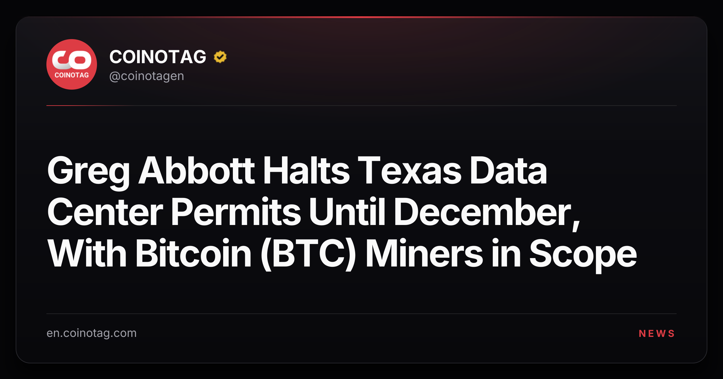 Greg Abbott Halts Texas Data Center Permits Until December, With Bitcoin (BTC) Miners in Scope